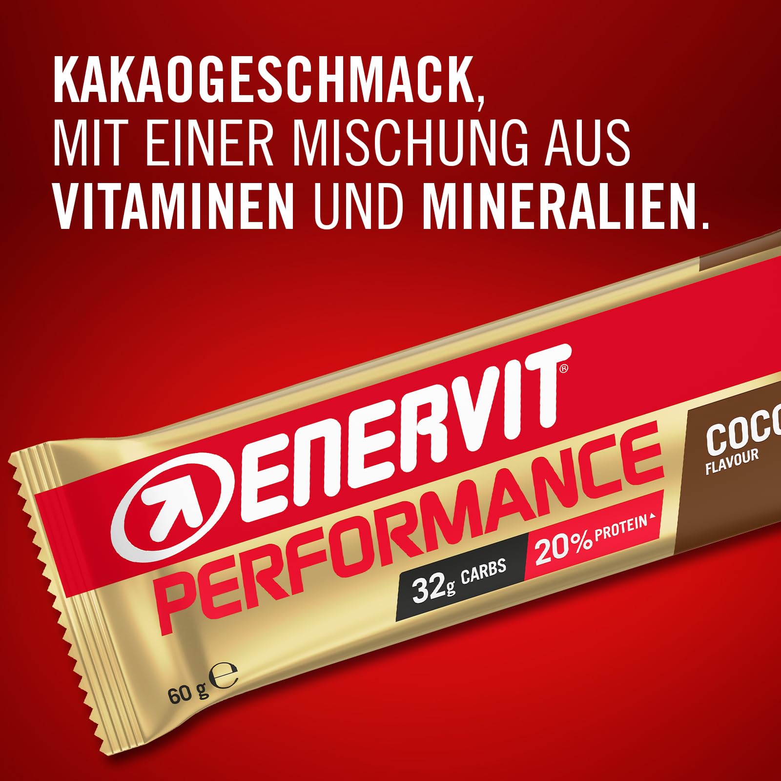 Enervit Performance Bar Cocoa – Energieriegel, 32 g Kohlenhydrate, 20% Protein, Kakaogeschmack, für langanhaltende Ausdaueraktivitäten, Glutenfrei, 12 Riegel à 60 g