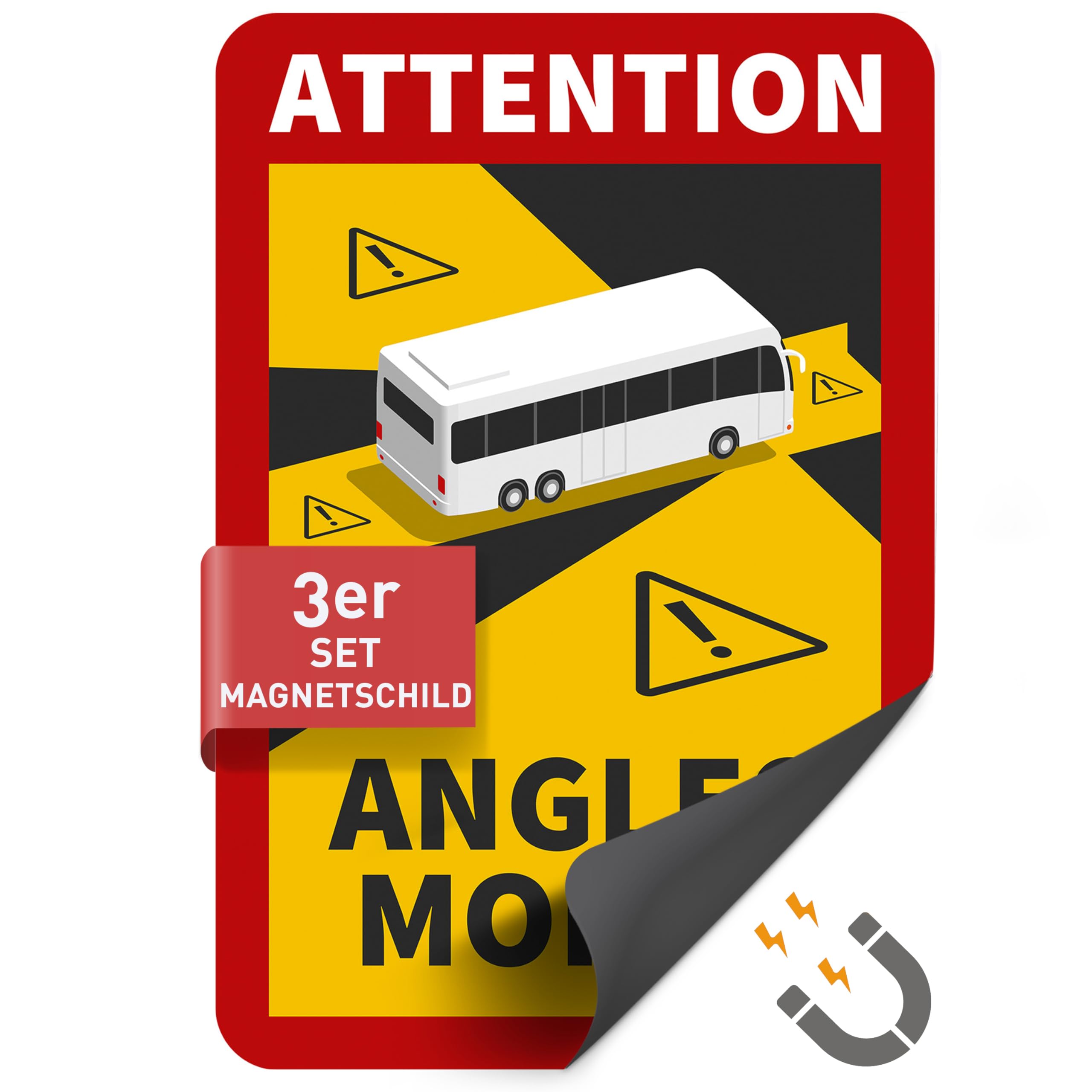 Betriebsausstattung24 3er Set Magnetschild Attention Angles Morts Bus/Wohnmobil - 17,0 cm x 25,0 cm - Französische StVO Artikel R.313-32-1 - Toter Winkel Warnschild - Frankreich