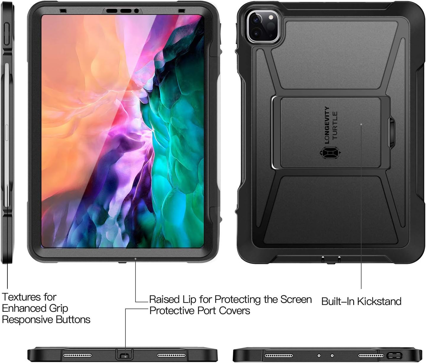 ZtotopCase for iPad Pro 4th Generation 12.9 inch 2020,Built-in Screen Protector,Dual Layer Shockproof Full Body Protective Case with Kickstand and Pencil Holder for iPad Pro 12.9" 4th Gen, Black