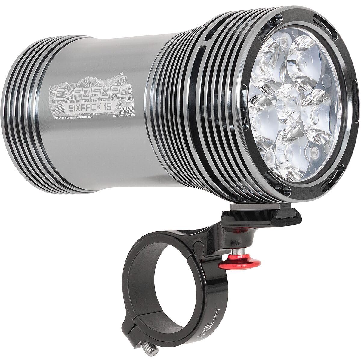 Exposure Lights Six Pack 15, luce per bicicletta, grigio canna di fucile, impermeabile IP67, alluminio 6063 lavorato a CNC, ricaricabile USB-C, 403 g, supporto manubrio, 6000 lumen