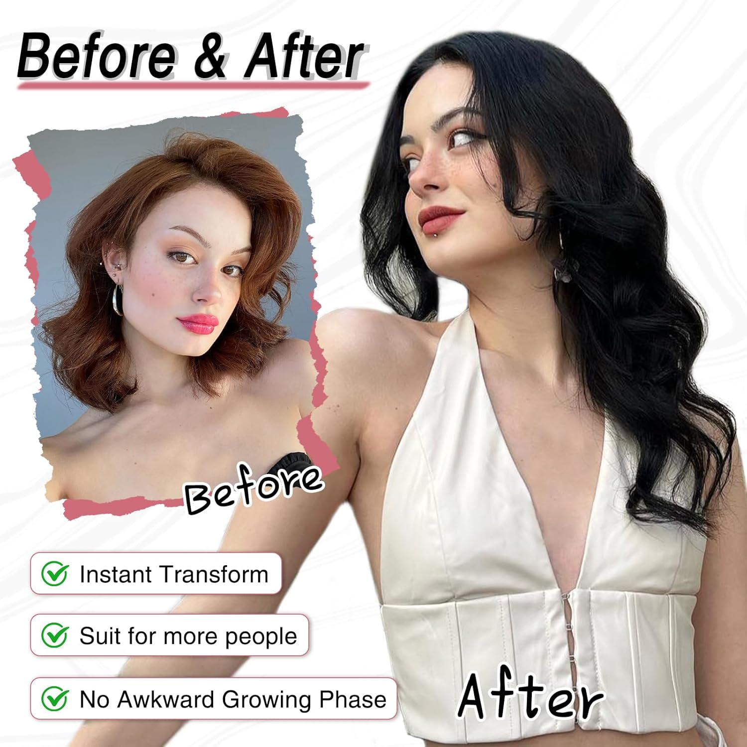 MORICA Black Wigs for Women 18 Inch Middle Part Medium Length Short Curly Wavy Wigs,Natural Synthetic Hair Womens Wigs for Daily Party/Halloween Use（18inch，Black） - Image 4