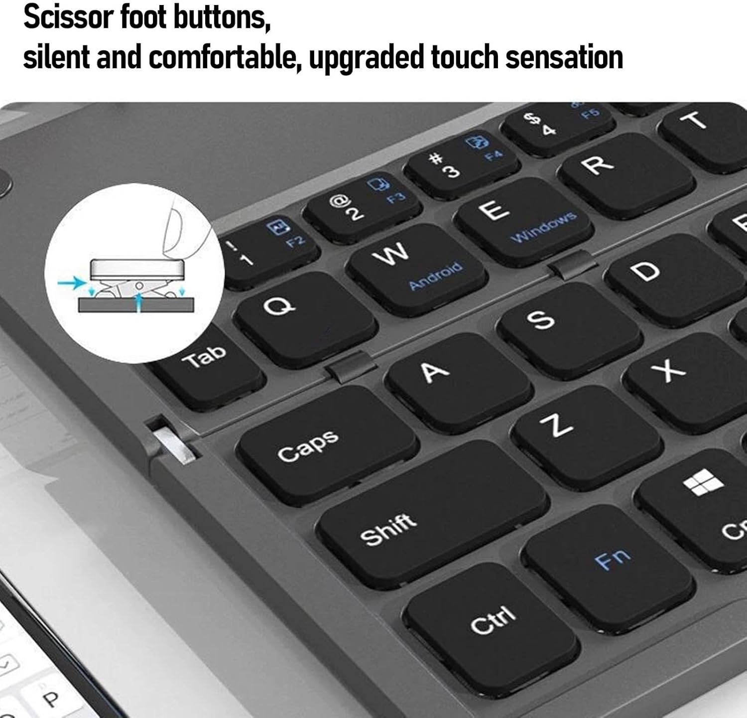 XUMIUZIY Foldable Keyboard with Phone Stand, Foldable Keyboard with Ergonomic Design Phone Stand Rechargeable Battery for Tablet Phone (Grey Black)