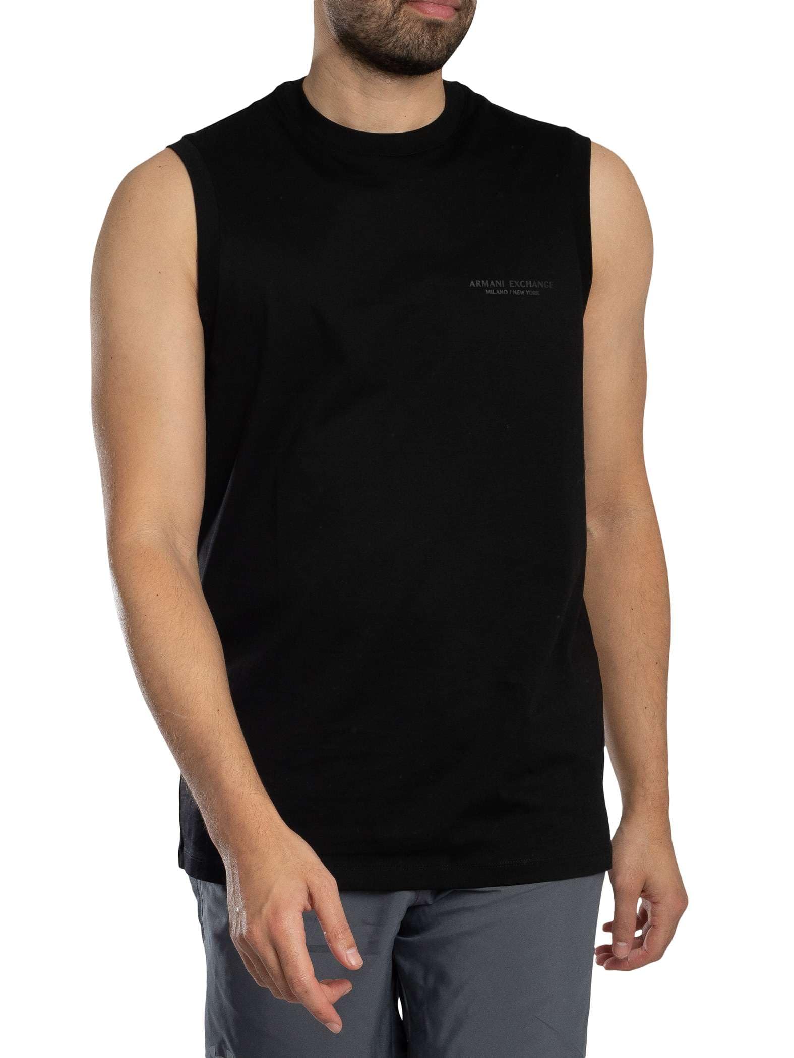 Męska koszulka bez rękawów Armani Exchange Relaxed Fit z logo na piersi, czarna