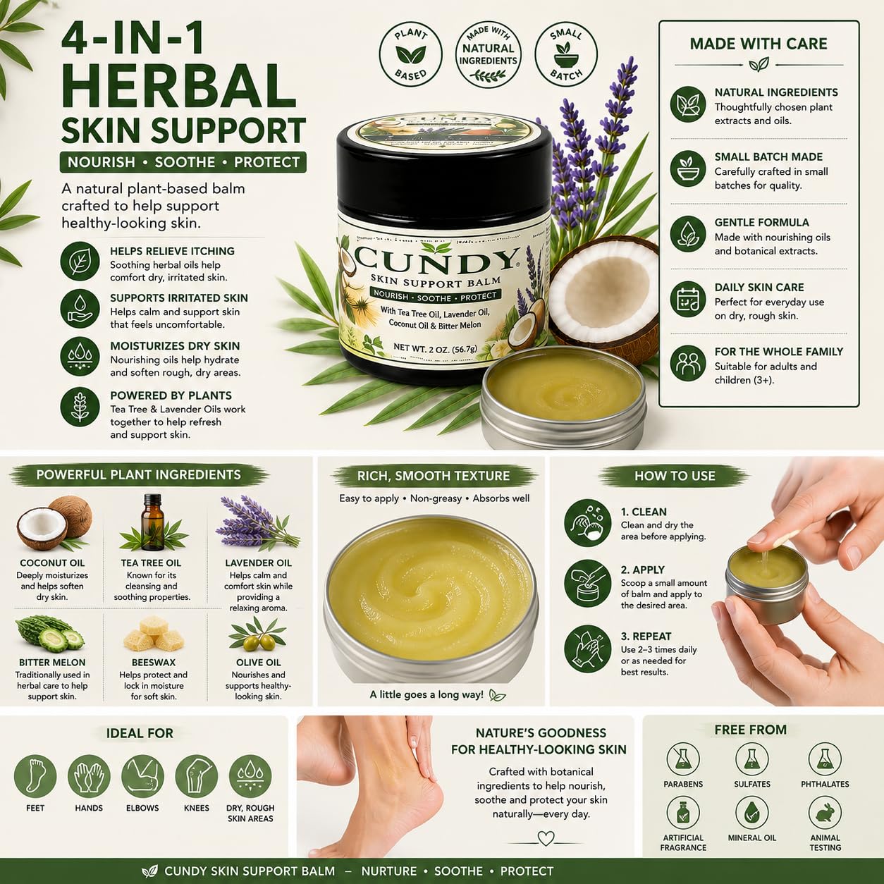 Skin Support Balm, Natural Plant-Based Formula, Nourish Soothe Protect, 2 oz