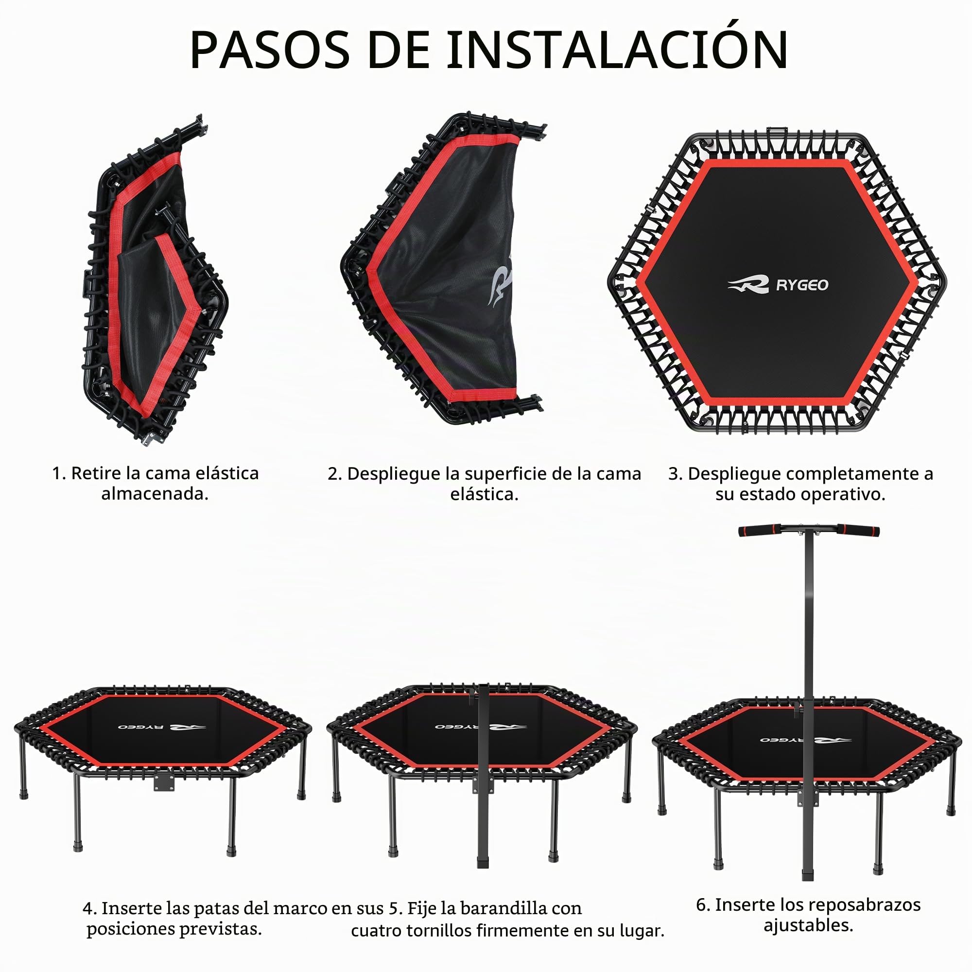 Trampolín de 50 Pulgadas para Adultos, Rebote Interiores y Exteriores con Marco Resistente, trampolín de Fitness elástic para Entrenamiento en casa y Ejercicios Deportivos, Carga máxima de 230 kg