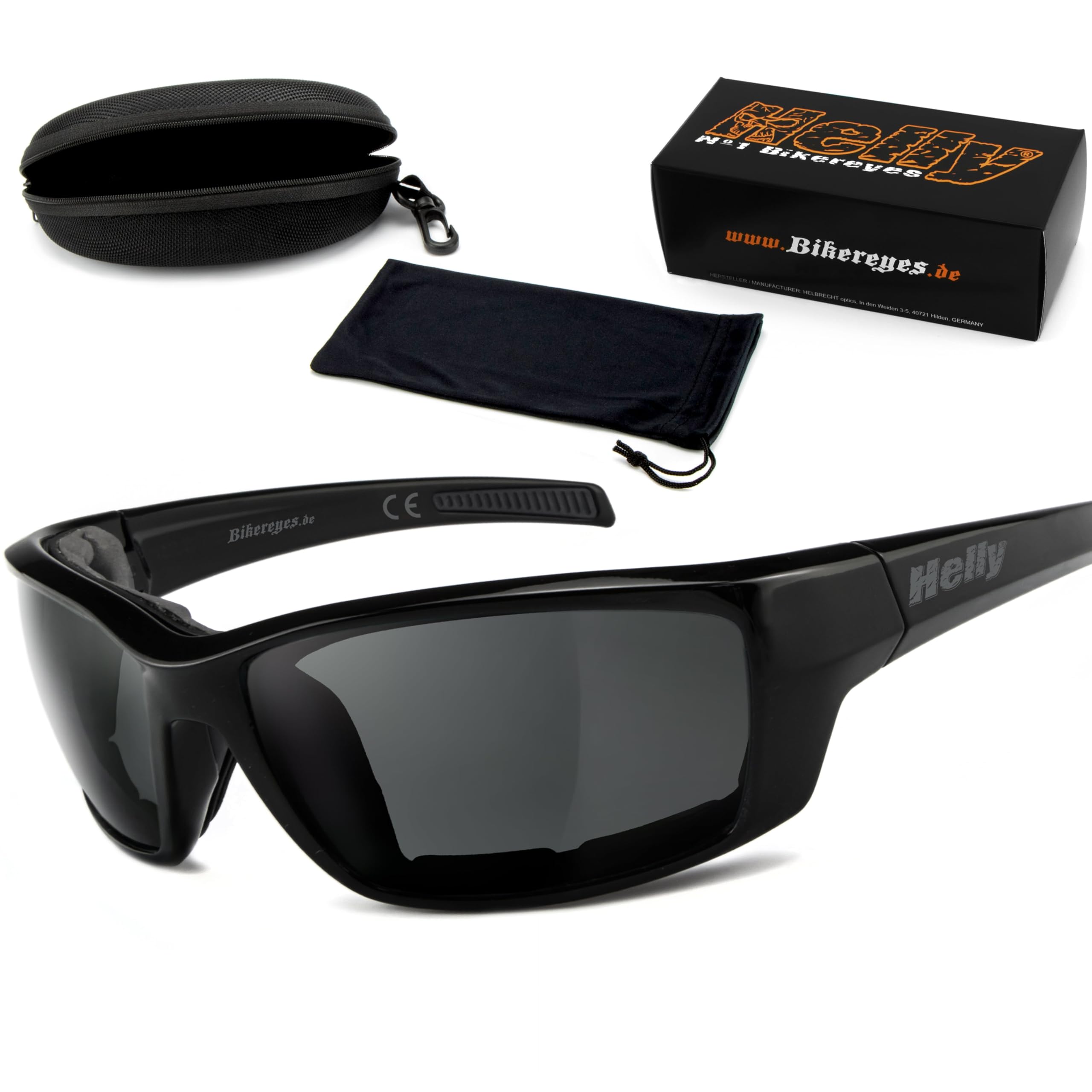 Helly®, n. 1 Bikereyes®, occhiali da motociclista, occhiali da sole da moto, antivento, imbottiti, antiappannamento, infrangibili, ottima sensazione durante lunghe uscite | Occhiali: lucidi (fumo)