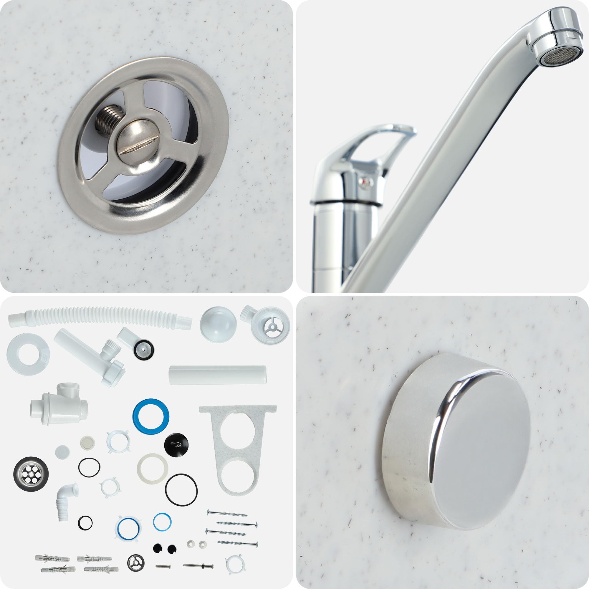 GOSPO Fregadero de polipropileno, 50,4 x 34 x 26,5 cm, fregadero con sifón y kit de montaje, lavabo, lavabo, lavabo, lavabo (blanco)