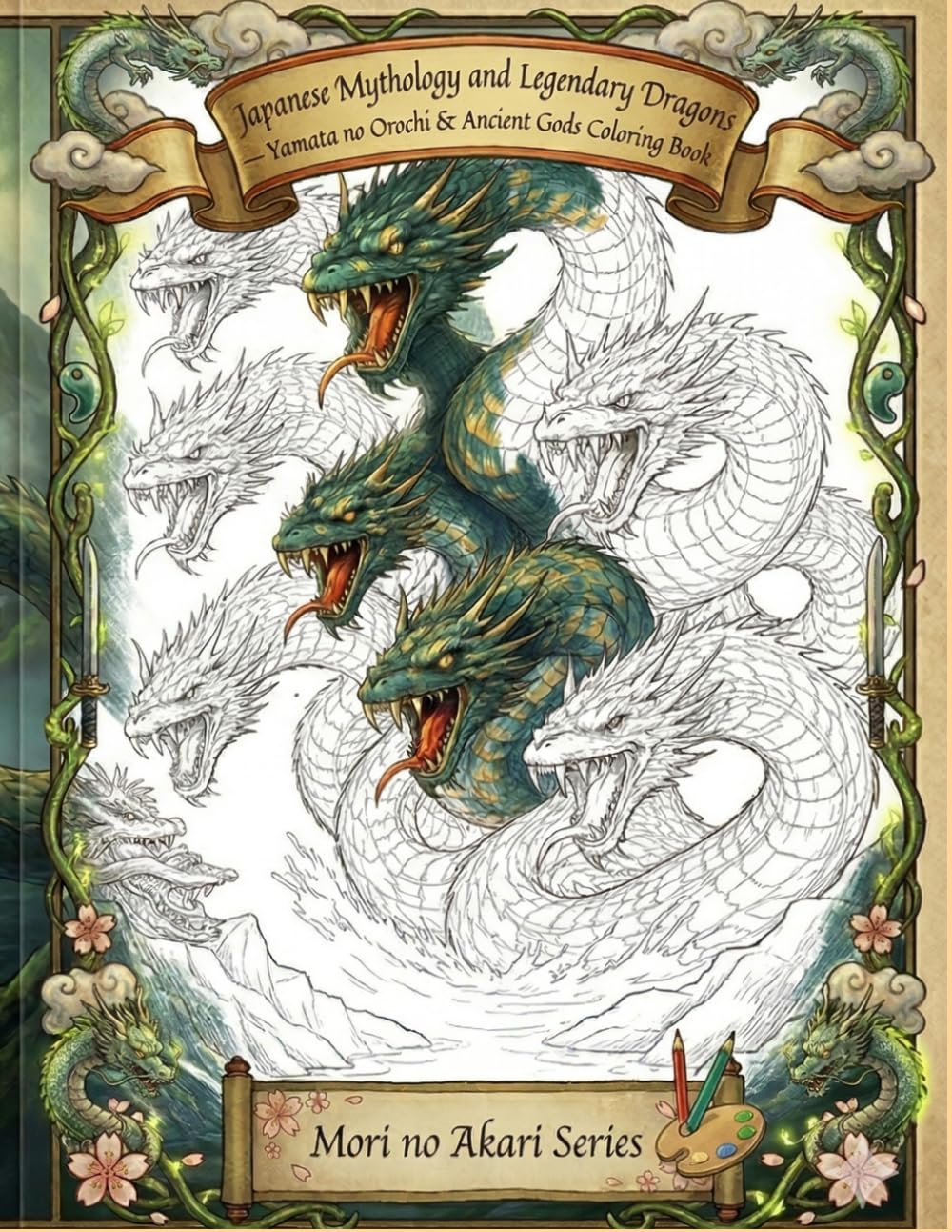 Japanese Mythology & Legendary Dragons: Yamata no Orochi and Deities of Kojiki Coloring Book: Exquisite Japanese Line Art for Adults: A Mythological ... no Akari: Japanese Gods Coloring Book Series)