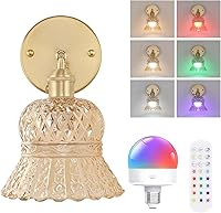 Vista 35 de Juego de dos apliques de pared vintage a pilas, aplique de pared inalámbrico con rosa a pilas con control remoto, luz LED de pared RGB regulable