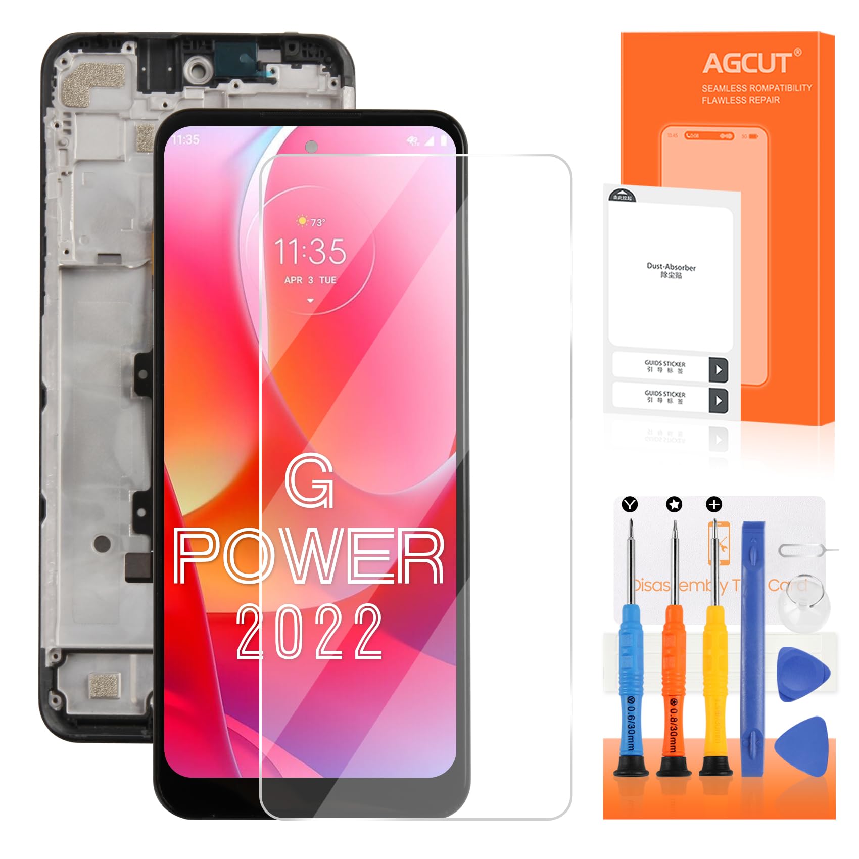 AGCUT for Moto G Power 2022 Screen Replacement for Moto G Power 2022 LCD Display XT2165 XT2165-5 LCD Digitizer Touch Screen Assembly Repair Parts with Frame
