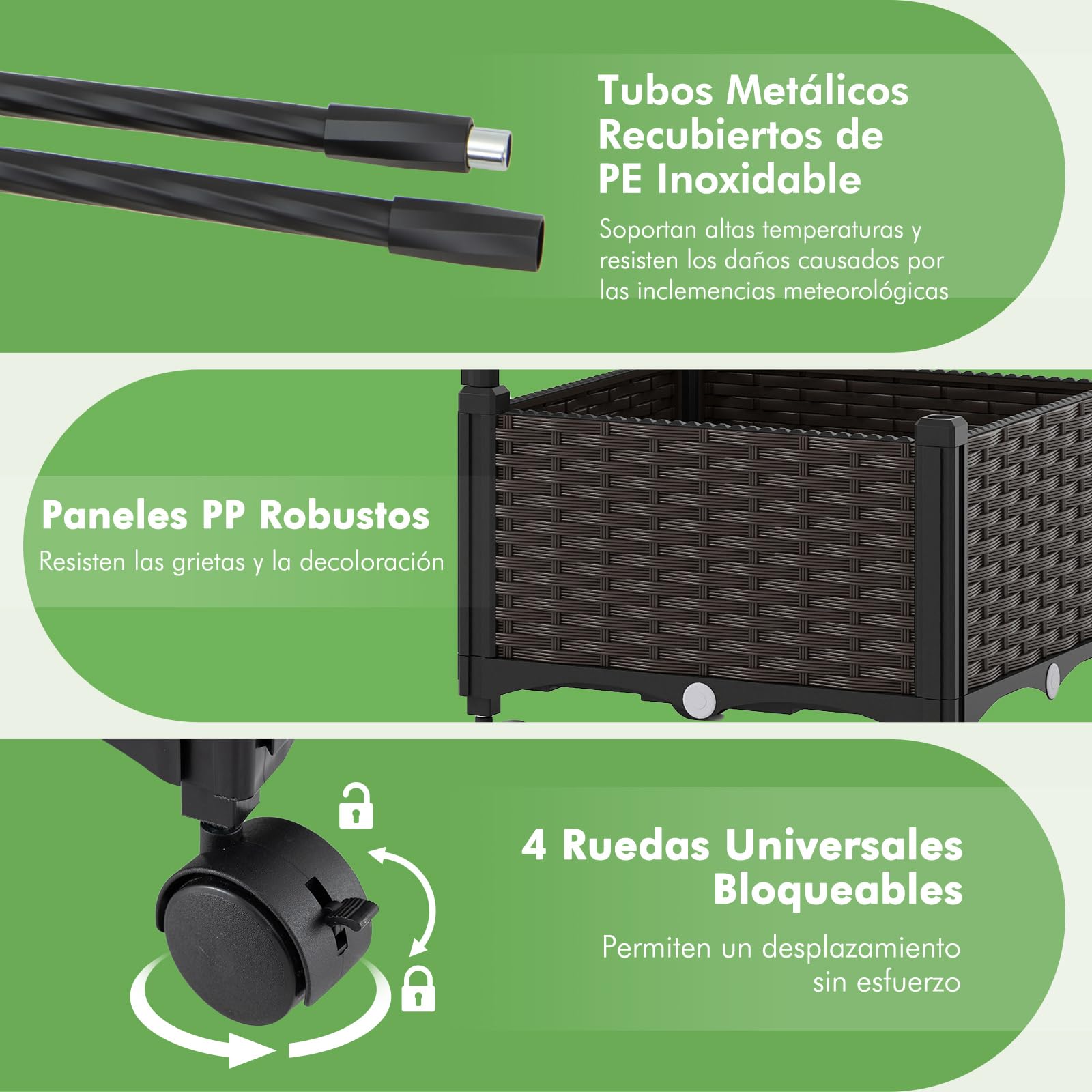 RELAX4LIFE Arco de Jardín con 2 Macetas, Jardineras con Arco Superior, Enrejado para Plantas Trepadoras con Ruedas, Sistema de Auto-Riego, para Flores, Hierbas Aromáticas y Plantas Trepadoras