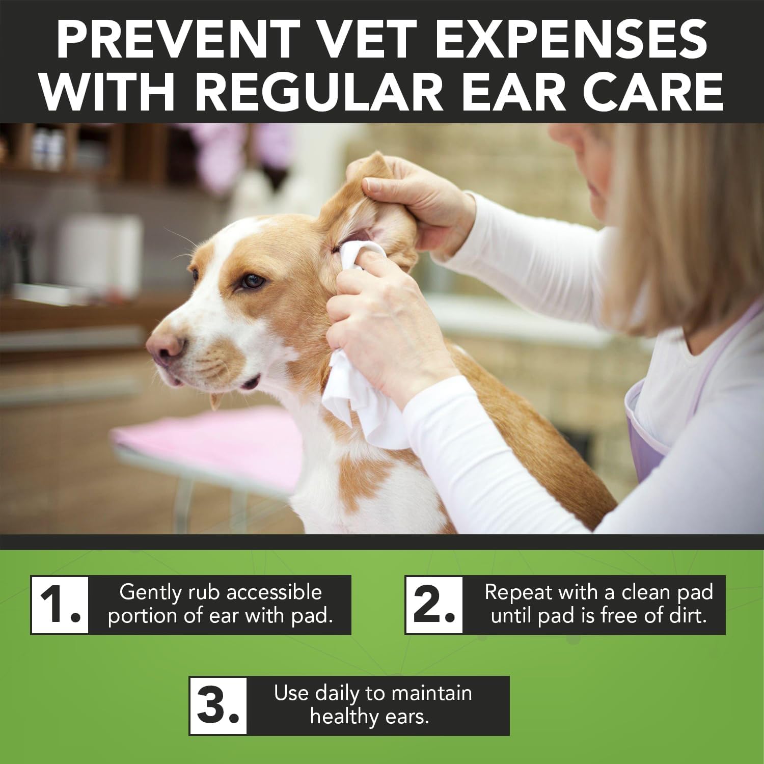 NOVEHA 300PCs Dog Ear Cleaner Wipes, Daily Ear Cleaner for Dogs & Cats - Stop Ear Itching with Aloe, Eucalyptus & Witch Hazel Ear Wipes for Dogs - for Odor Control, Dirt and Wax Removal, Unscented - image 6