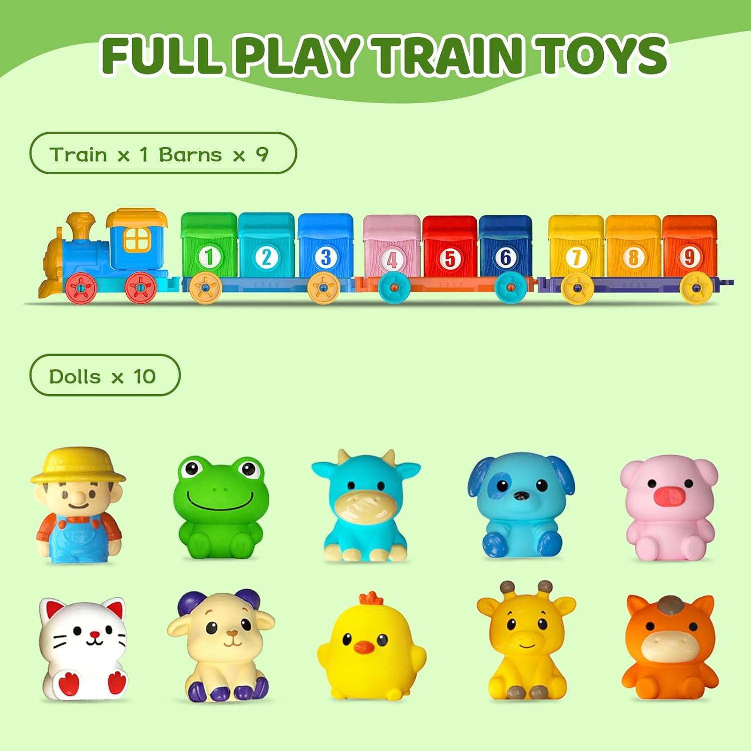 Toddler Learning Toys for 1 2 3 Year Old, Counting Matching & Sorting Montessori Train Set with 9 Farm Animals Finger Puppets, Birthday Gift for Baby Boys Girls