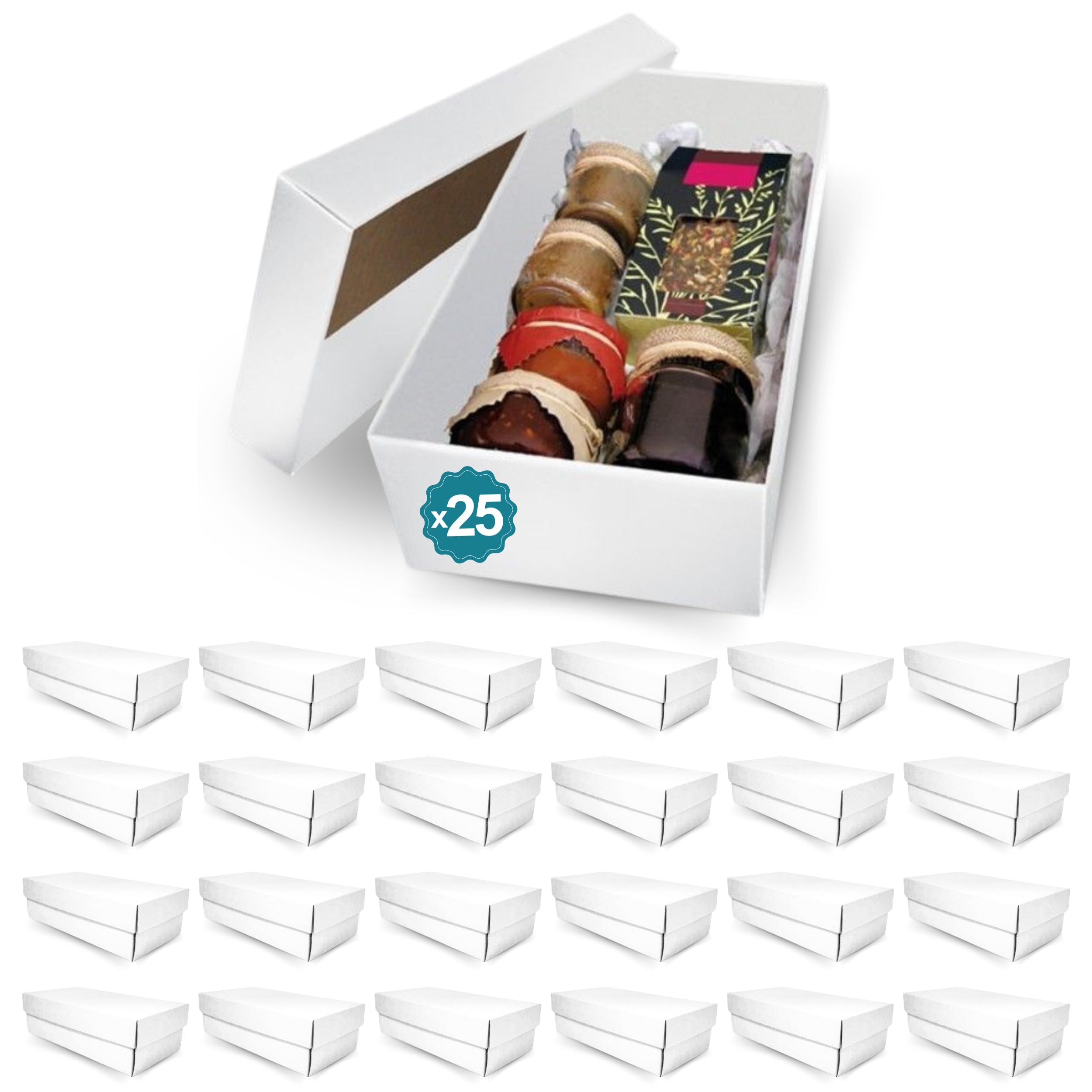 25 Cajas de Cartón Blanco Elegantes para Regalos 350x190x105 mm - Fáciles de Montar, Personalizables para Todas las Ocasiones como Bodas y Días Especiales como Navidad, Halloween
