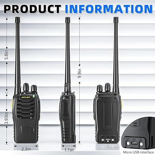 Miniatura 7 de Walkie Talkies (paquete de 4), incluye auriculares originales, cable tipo C, base de carga USB, cuenta con emparejamiento de un solo clic, reducción