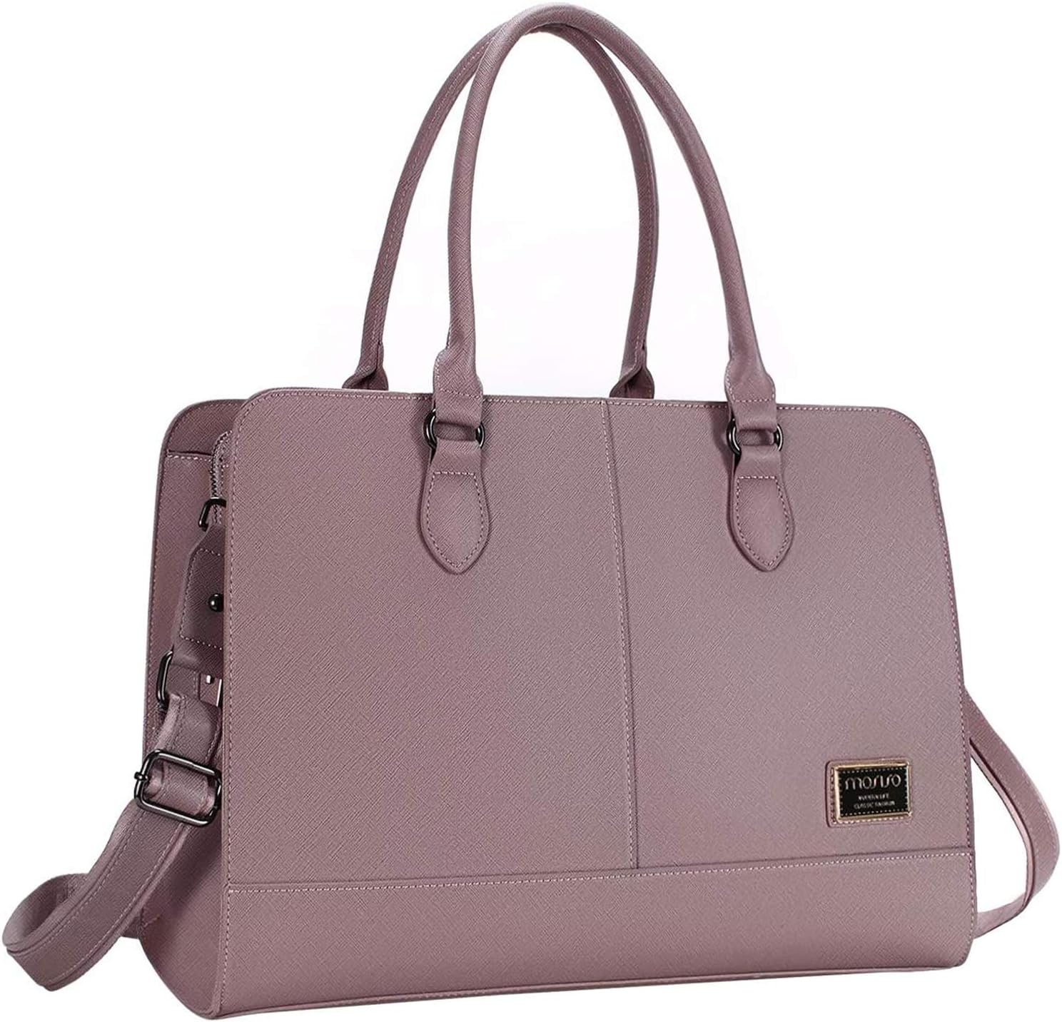 MOSISO Women Laptop Tote Bag (15-16 inch), PU Leather Large Capacity with 3 Layer Compartments Business Work Briefcase Shoulder Laptop Bag, Purple