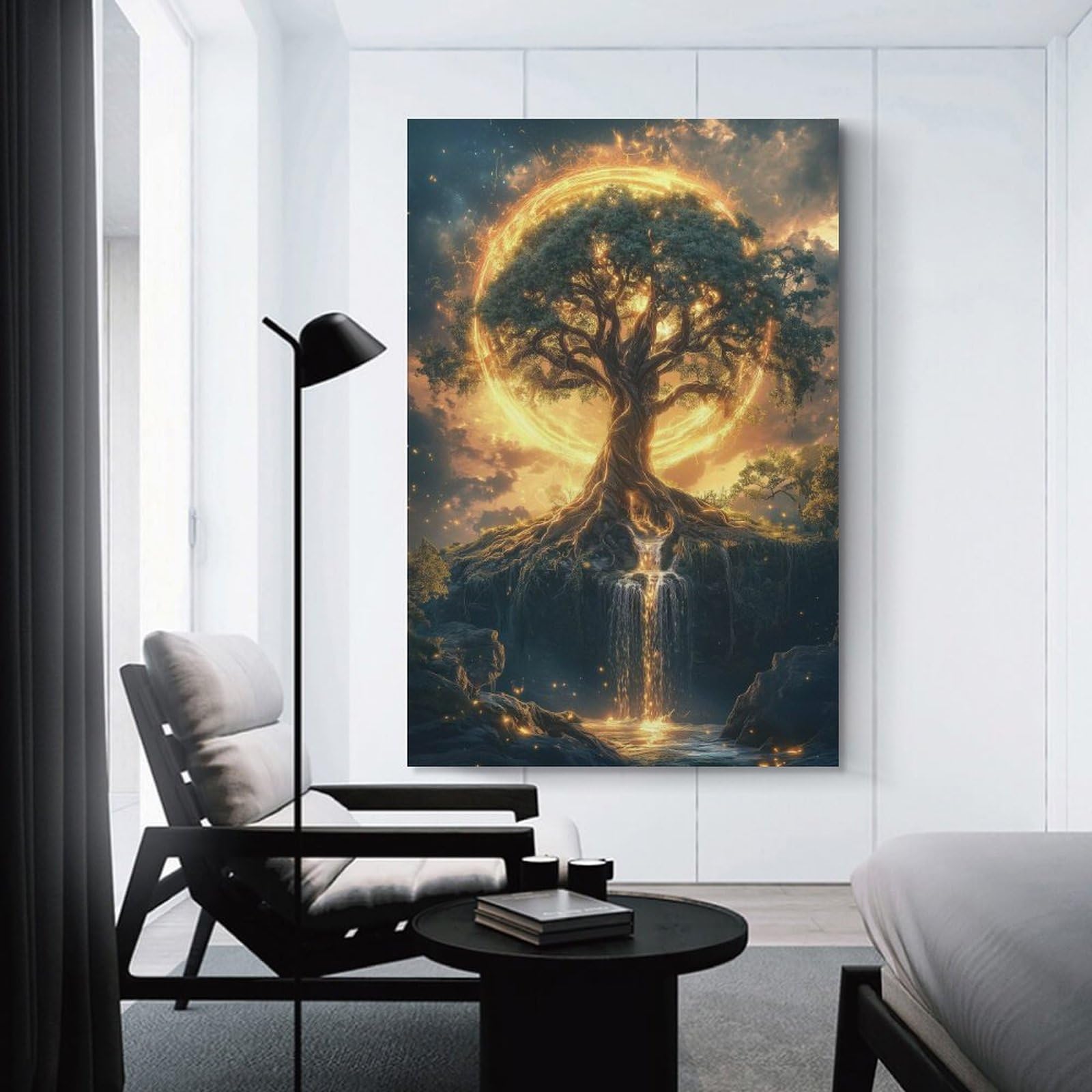 Junmoney Mystical Tree with Golden Aura Home Decor Wall Art, 24x36inch(60x90cm), for Bedroom Walls, Guest Spaces Or Lounges, A Warm Accent for Relaxed Interiors