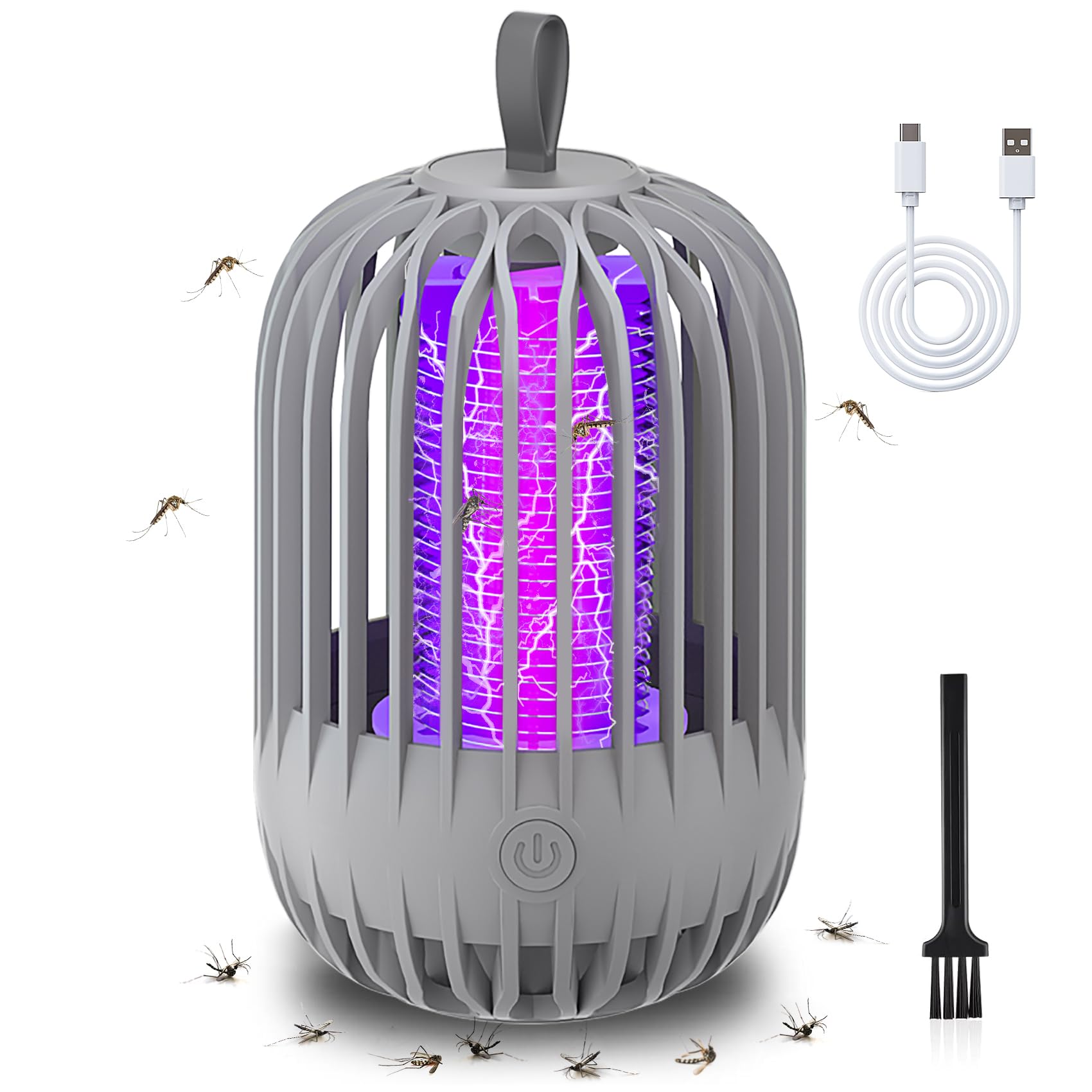 Hywean Bug Zapper Indoor & Outdoor Rechargeable Fly Trap Mosquito Zapper with USB Power Supply, Powerful Electric Mosquito Trap Portable Dual-Function, Gray