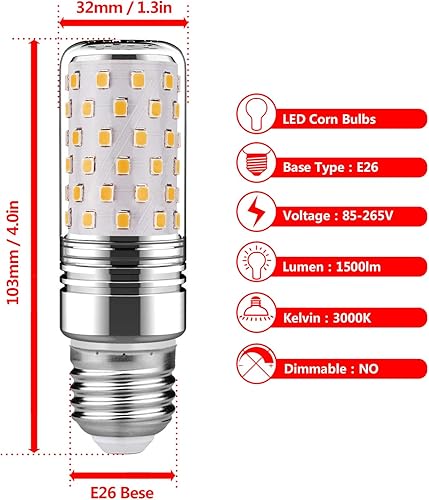 Miniatura 2 de gezee Bombilla cilíndrica LED de 15 W, 3000 K (blanco cálido), bombillas LED E26 equivalentes a 120 W, 1500 lm, bombillas LED de araña, lámpara LED