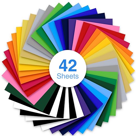 HTV Heat Transfer Vinyl Bundle: Ohuhu 42 Pack 12" x 10" Iron on Vinyls for Fabrics T-Shirts Clothes Hats Craft DIY, 20 Assorted Colors, Heat Vinyl for Cricut Silhouette Cameo or Heat Press Machine
