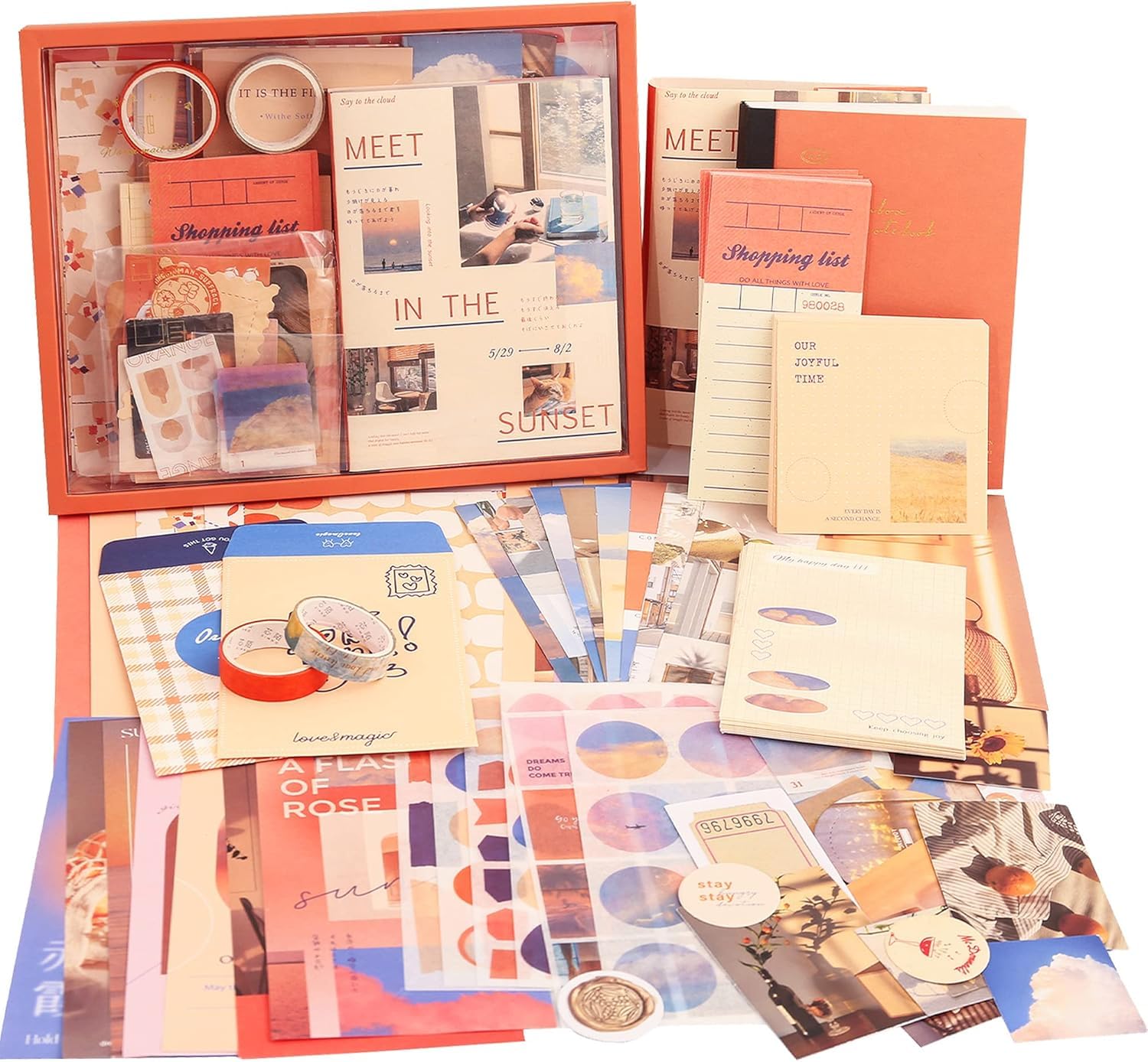 RANDEN Sunset Journaling Kit, 346PCS Vintage Scrapbook & Stationery Set with Aesthetic Stickers, Ephemera Pack and Journal Supplies for Bullet Journals, Planners, Albums & Creative Crafts (Sunset)