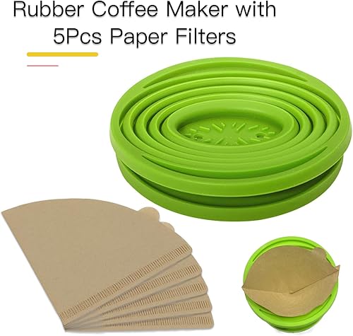 Miniatura 2 de Joyangy Filtro plegable para cafetera, gotero de café reutilizable, cafetera de goma con 5 filtros de papel, para el hogar, campamento, viajes,