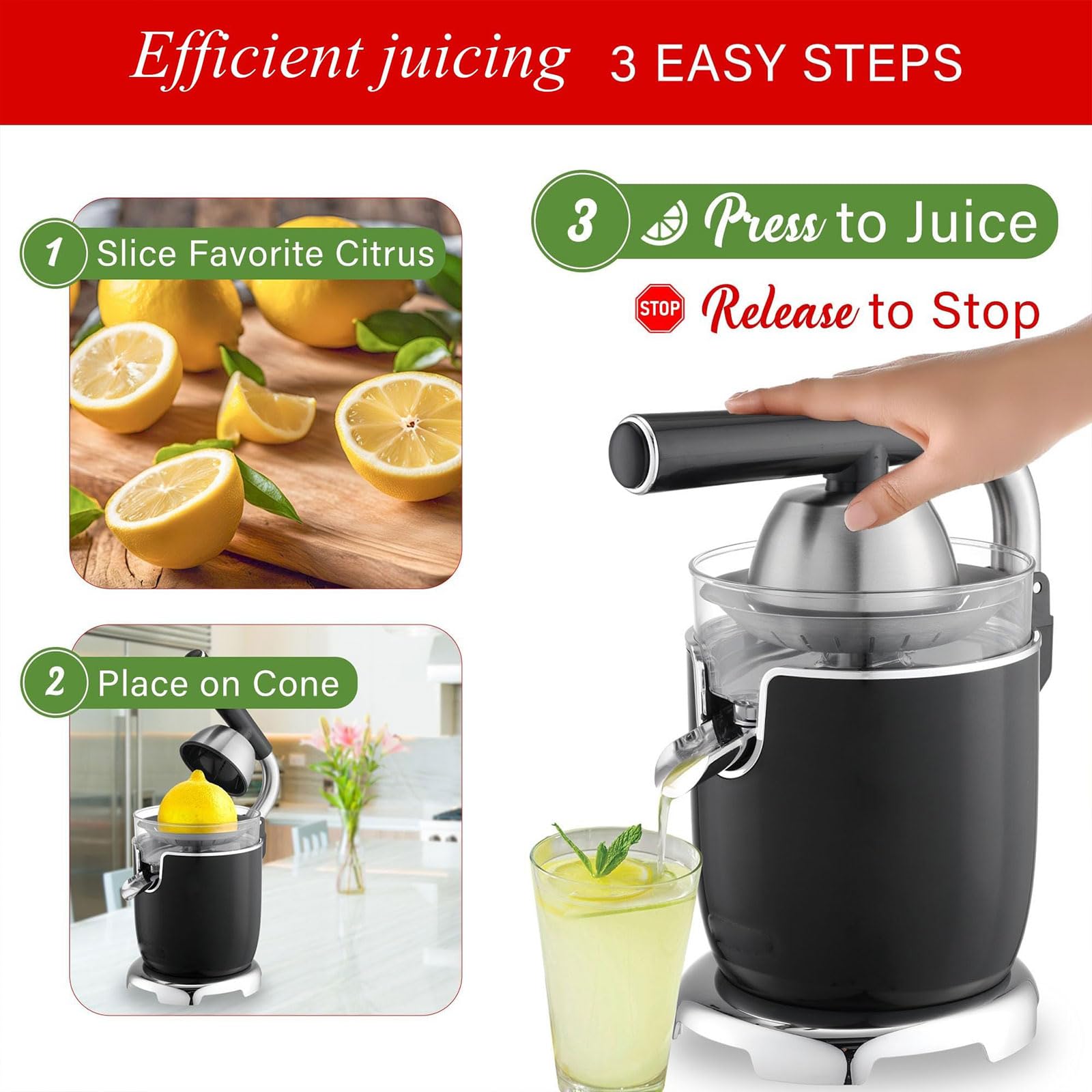 Exprimidor Eléctrico de Cítricos, Exprimidor Automático con 2 Conos | Exprimidor de Naranjas 700 W, Mango de Bajo Esfuerzo, Diseño Desmontable y Fácil de Limpiar, para Hogar, Comercio, Cafetería