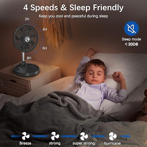 Miniatura 4 de PANERGY Ventilador portátil de 10 pulgadas, 20000 mAh, funciona con pilas, recargable, ventilador de pedestal oscilante automático con control