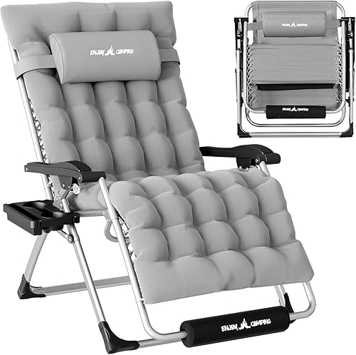Miniatura 15 de Amopatio Silla de gran tamaño para exteriores de gravedad cero con cojín extraíble, silla reclinable de patio plegable de 33 pulgadas de ancho con