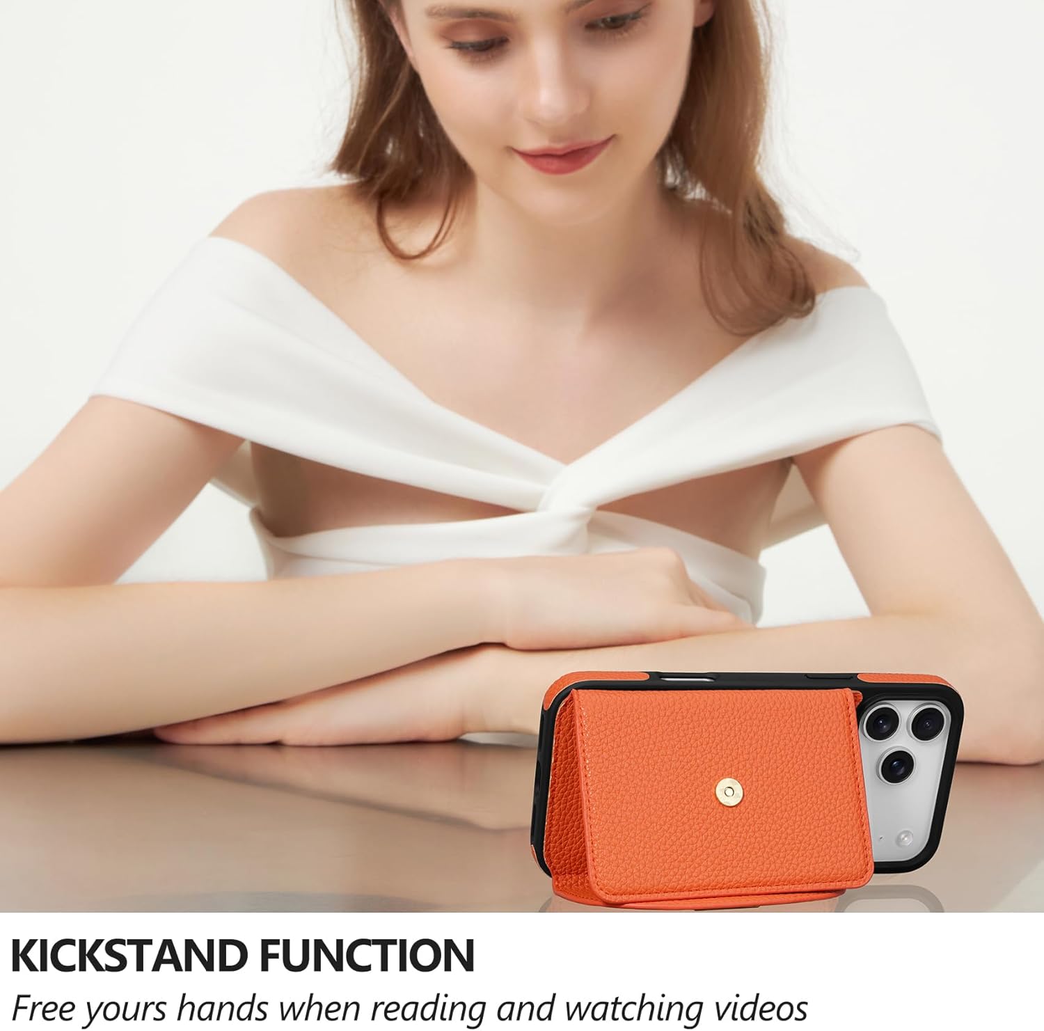 Case for iPhone 17 Pro Max 6.9" Crossbody Wallet Case, Lanyards & Wrist Straps with Phone Tabs, Flip Case with RFID Blocking 4 Card Holder Slots Kickstand, Protective Cover for Women, Orange