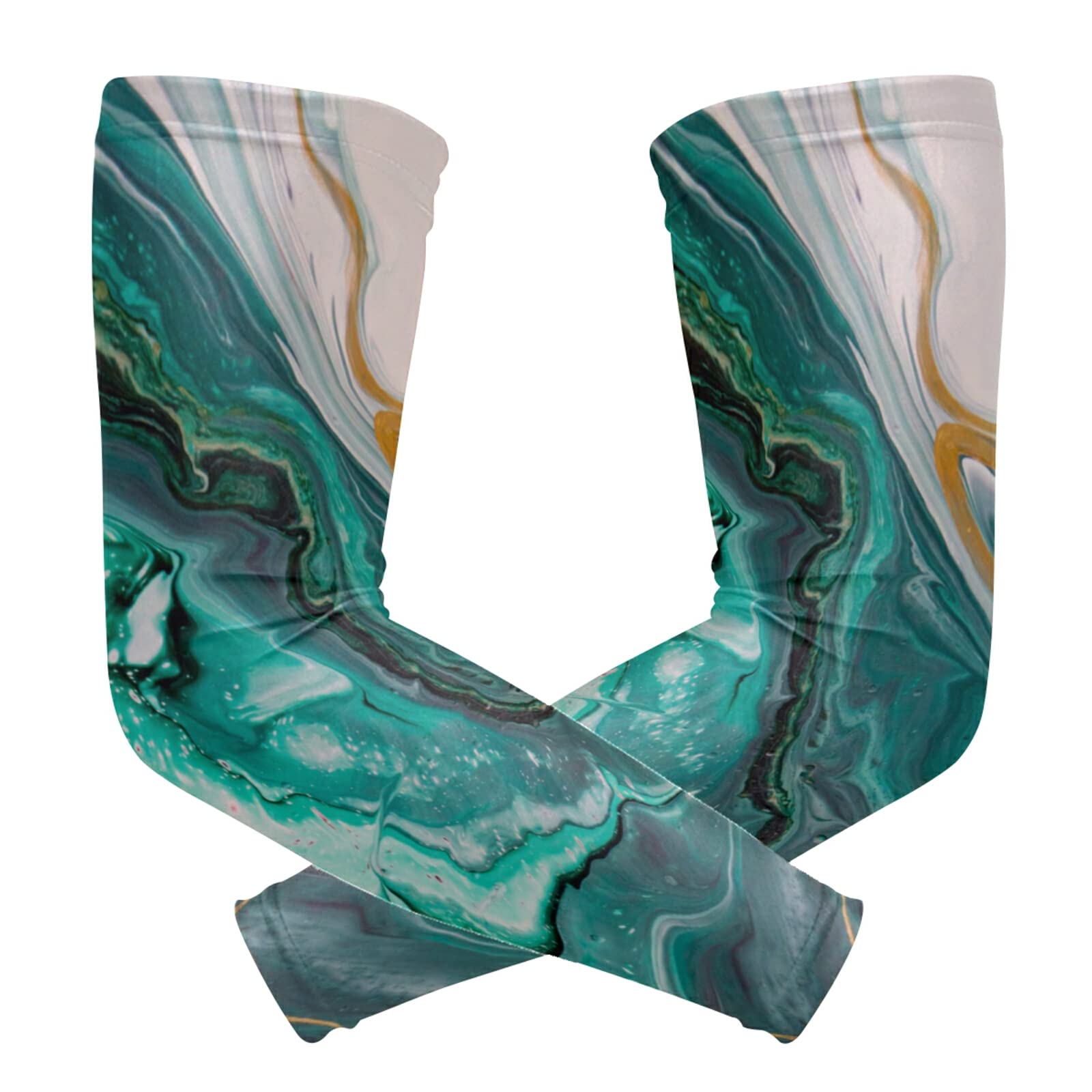 Beige Teal Turquoise Paint Splash Abstract Marbling Marble Fluid 1 Pair Cooling Sports Arm Sleeves, Cover Uv Sun Protection Warmer for Sports Men Women Running Golf Cycling Riding Jogging