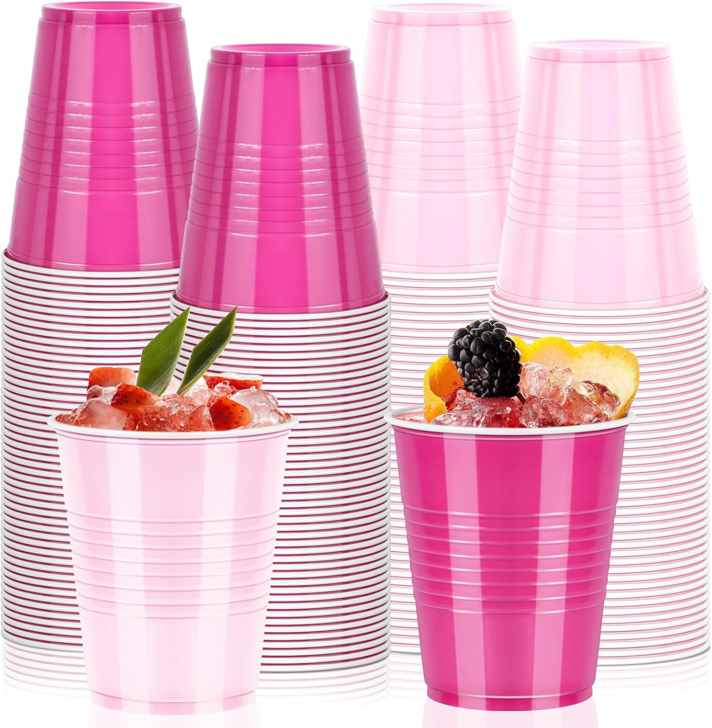 100 Pack Pink Plastic Cups, 12oz Party Cups Pink Disposable Drinking Cups for Valentine's Day, Gathering, Birthday, Wedding, Graduation, Baby Shower