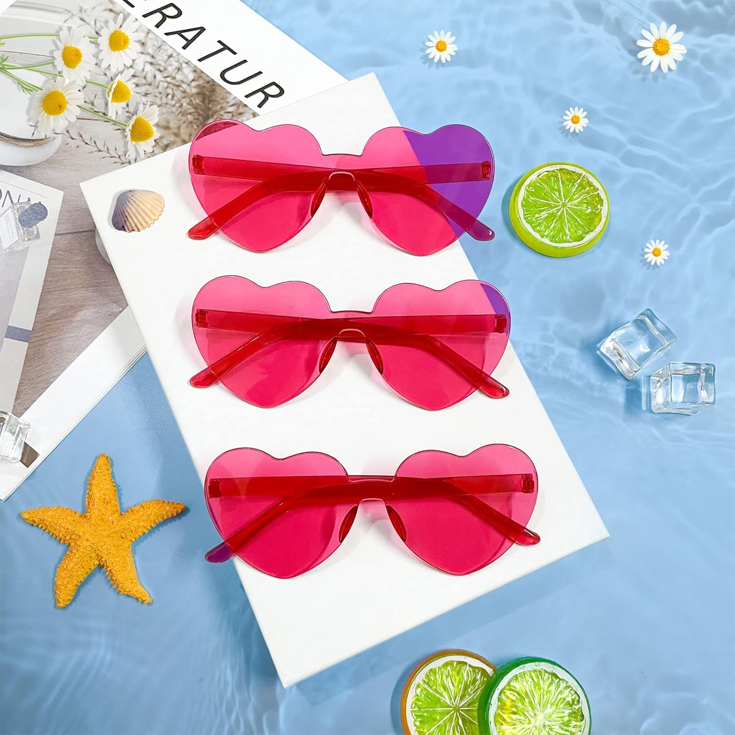 Pibupibu 12 Pack Heart Shaped Sunglasses for Women Colorful Rimless Sunglasses Transparent Bachelorette Party Favors - Image 4