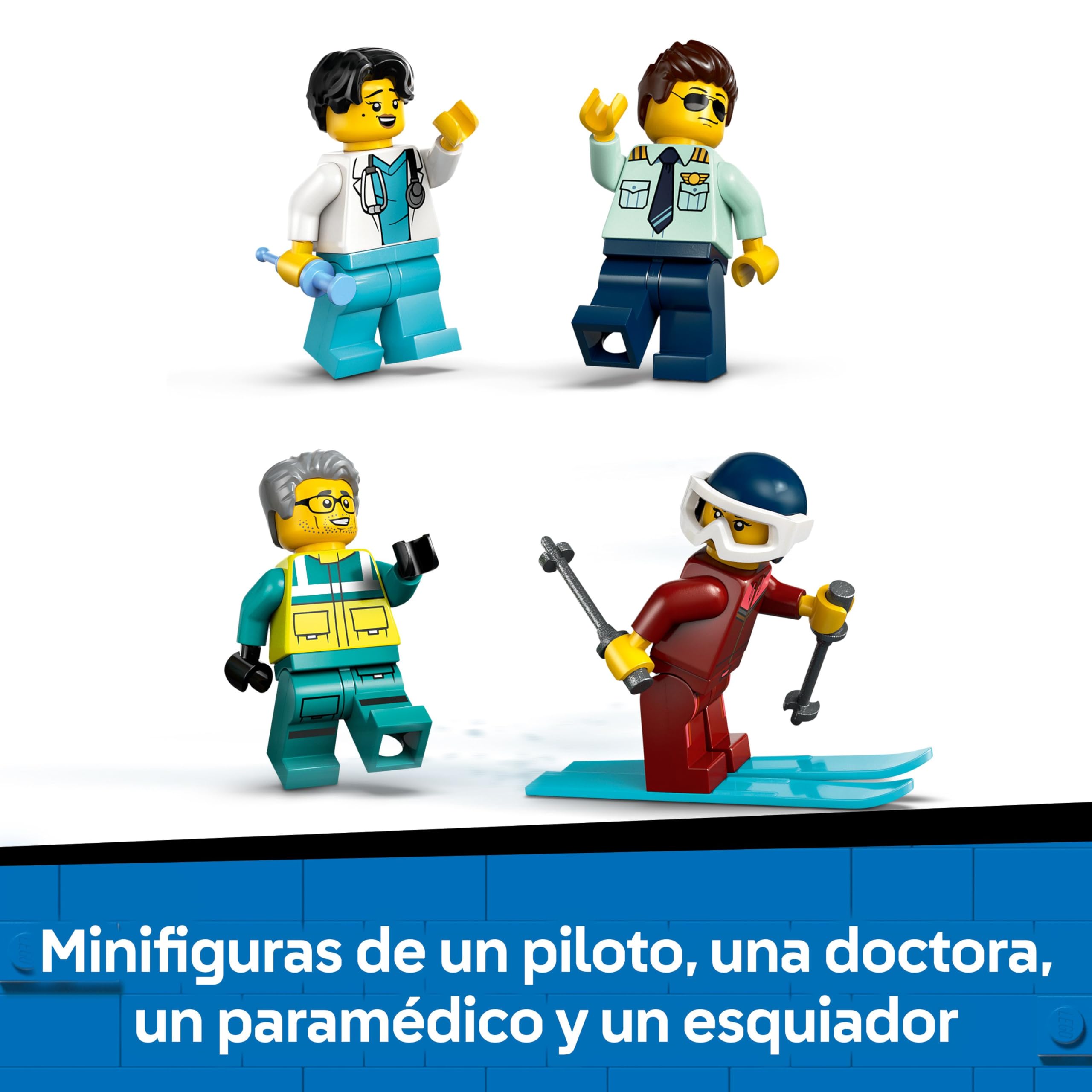 LEGO City Ambulancia Aérea de Emergencia - Juego Médico con Avión Sanitario de Juguete - 4 Minifiguras inc. Médica y Piloto - Moto de Nieve, Camilla y Herramientas - Regalo para Niños de 6+ Años 60465