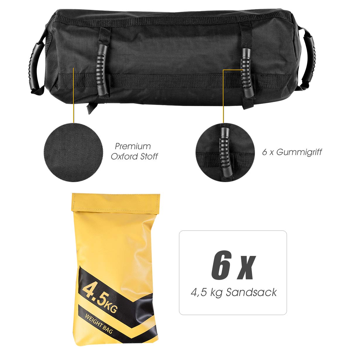 COSTWAY Sandbag, Power Bag inkl. Sandsack, Gewichtssack mit 6 Griffen, Core Bag aus Oxford, Trainingssandsack zum Gewichtheben, Training und Fitness