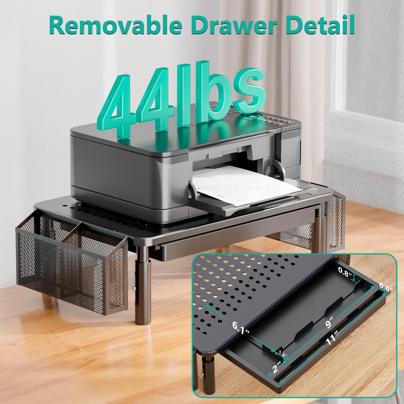 WALI Supporto per monitor del computer con contenitore, supporto per monitor con cassetto e portapenne, alzata per laptop regolabile in altezza a 3 livelli, organizer da scrivania per computer, laptop
