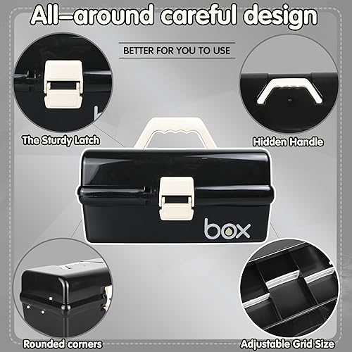 Miniatura 3 de Caja de almacenamiento multiusos de tres capas de 12 pulgadas, caja de herramientas plegable, estuche de arte y manualidades, organizador de