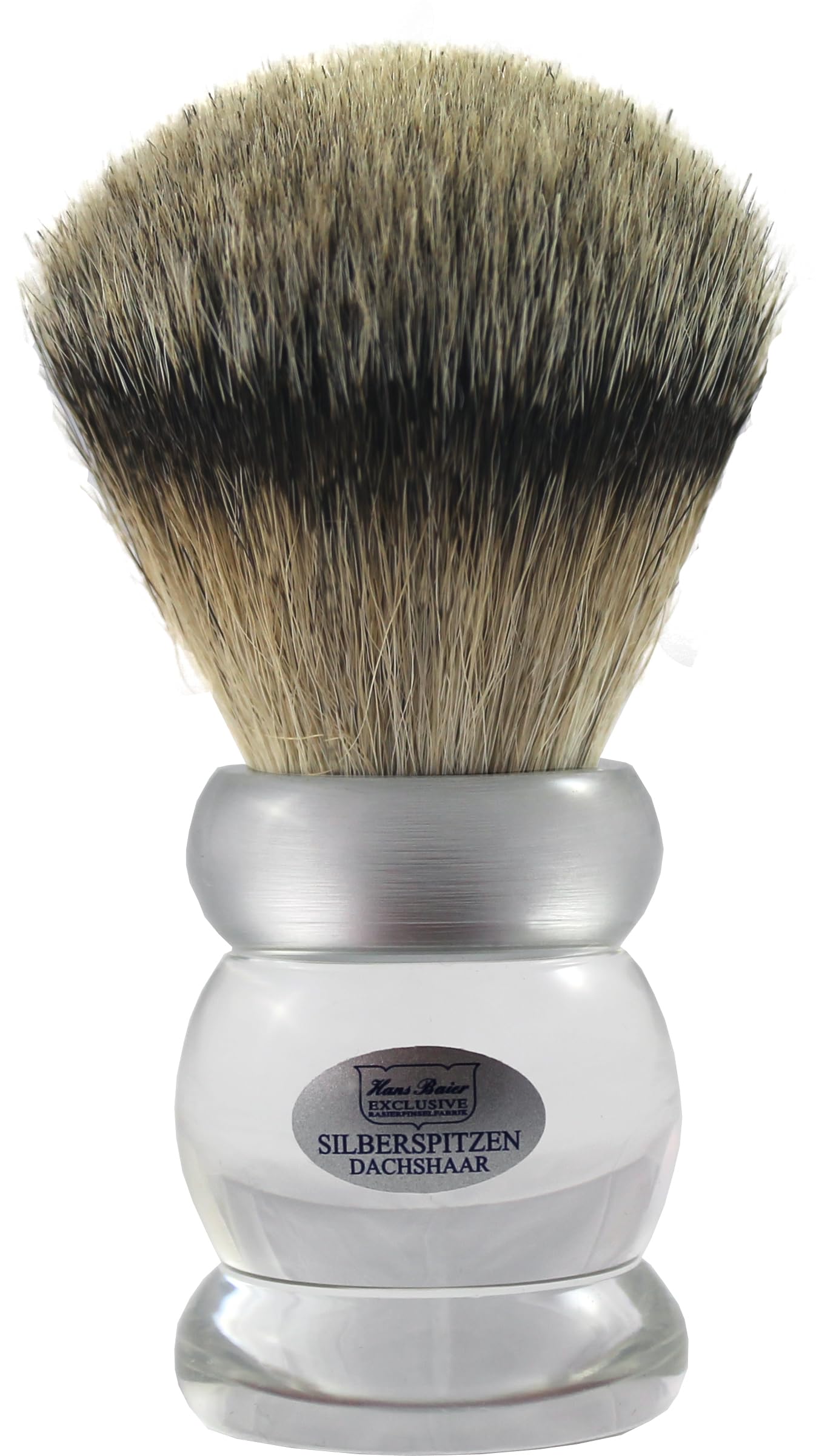 Hans Baier Exclusive Brocha de afeitar acrílico transparente, tamaño 5, rayas plateadas