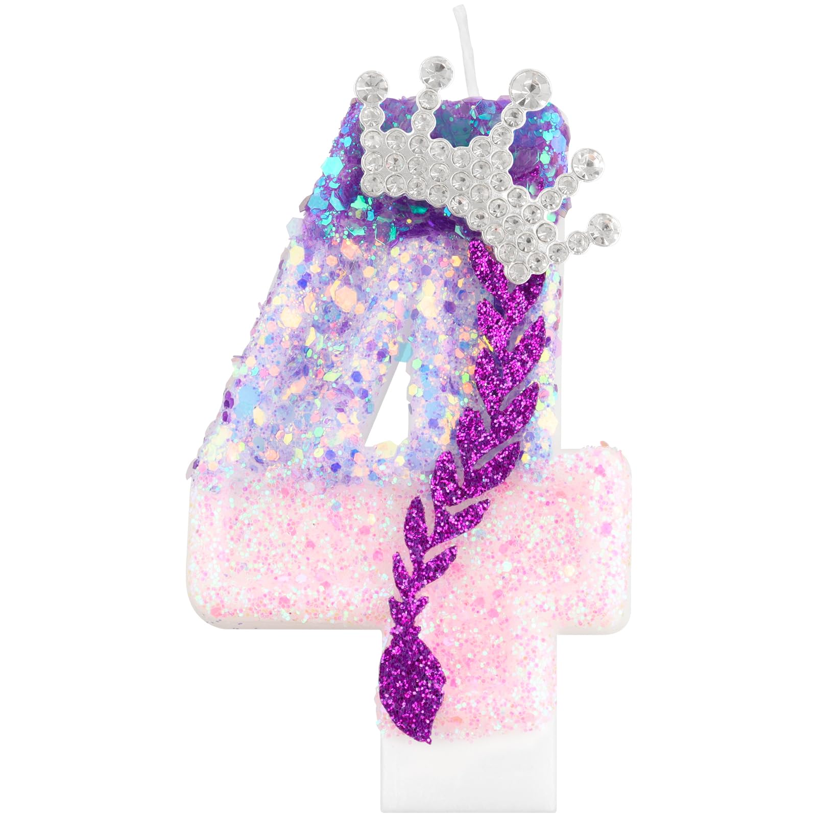 Kpop Birthday Candles,Purple Pink Number 4 Candle for Cake,Girls 4th Birtdhay Decorations,Glittering Crown Cake Toppers with Sequins for K pop Theme Party Supplies,Anniversaries and Celebrations
