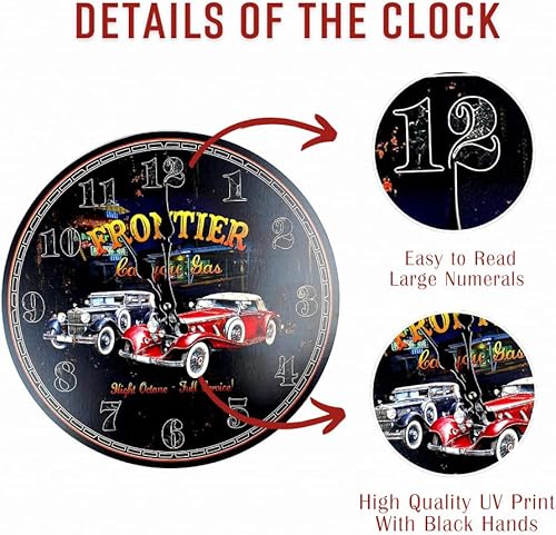 Miniatura 3 de Reloj de pared redondo con temática de garaje de 13 pulgadas, decoración para amantes de los automóviles, coleccionistas de automóviles (autos