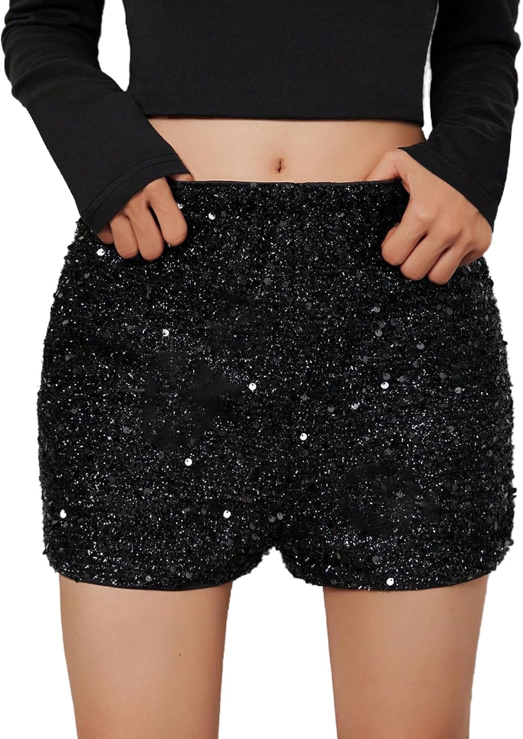 MakeMeChic Girl's Sequin Mini Shorts Elastic Waist Straight Leg Sparkly Glitter Party Shorts 8-12 Years