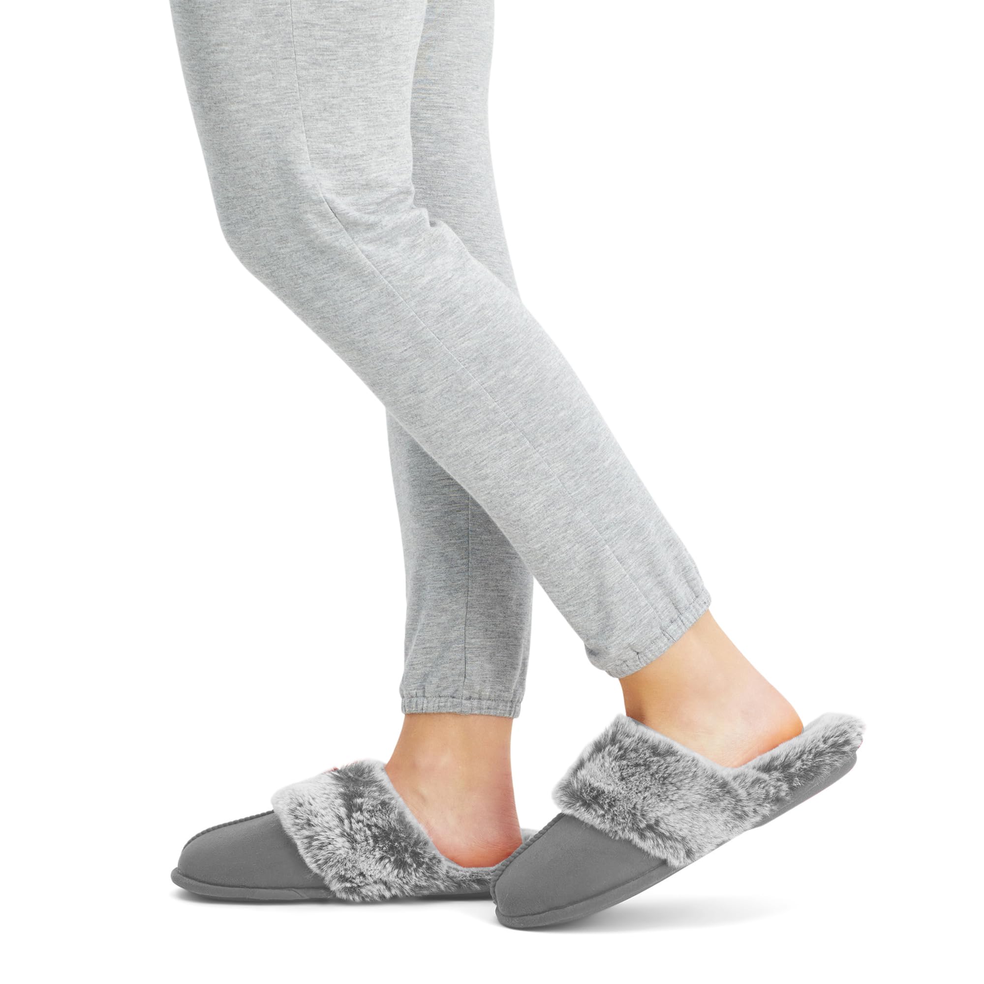 Jessica Simpson womens Comfy Faux Fur House Slipper Scuff Memory Foam Slip on Anti-skid SoleSlipper