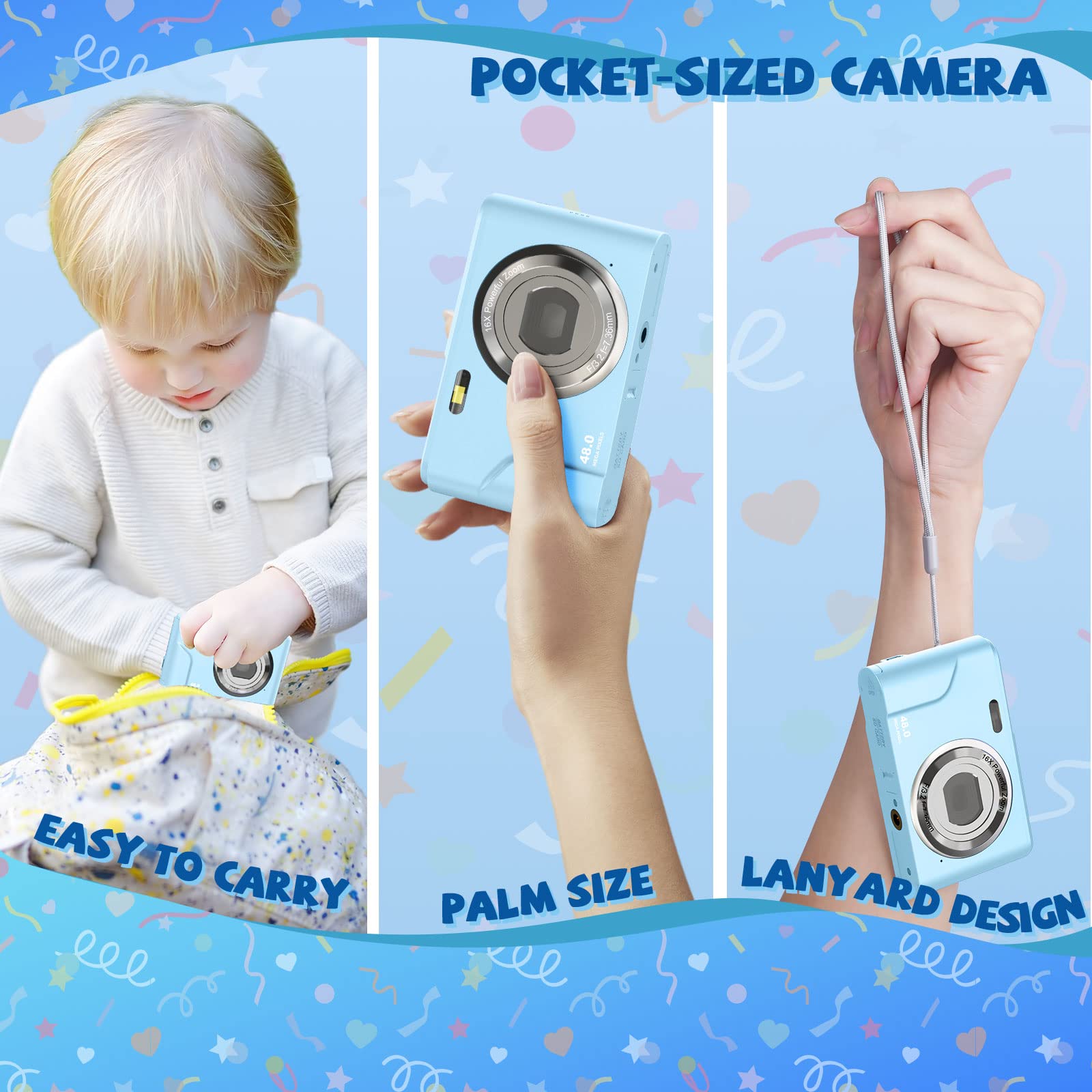 Digitalkamera, Bofypoo Fotokamera Autofokus 32G Karte FHD 1080P 48MP mit 16-fachem Digitalzoom, Kompaktkamera Tragbare Minikamera für Jugendliche, Kinder, Studenten, Anfänger (Dunkelblau)