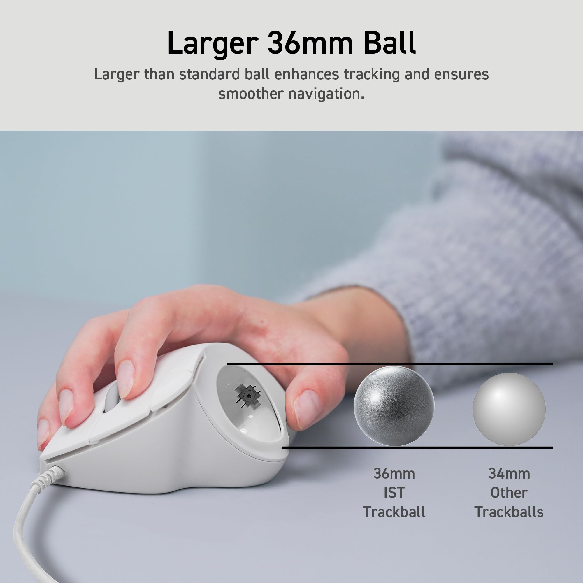 ELECOM Trackball IST filaire USB-A au design ergonomique et confortable, suivi fluide avec roulement à billes rubis, boule de 36 mm, contrôle du pouce, compatible avec Windows, PC et Mac (M-IT10URWH)