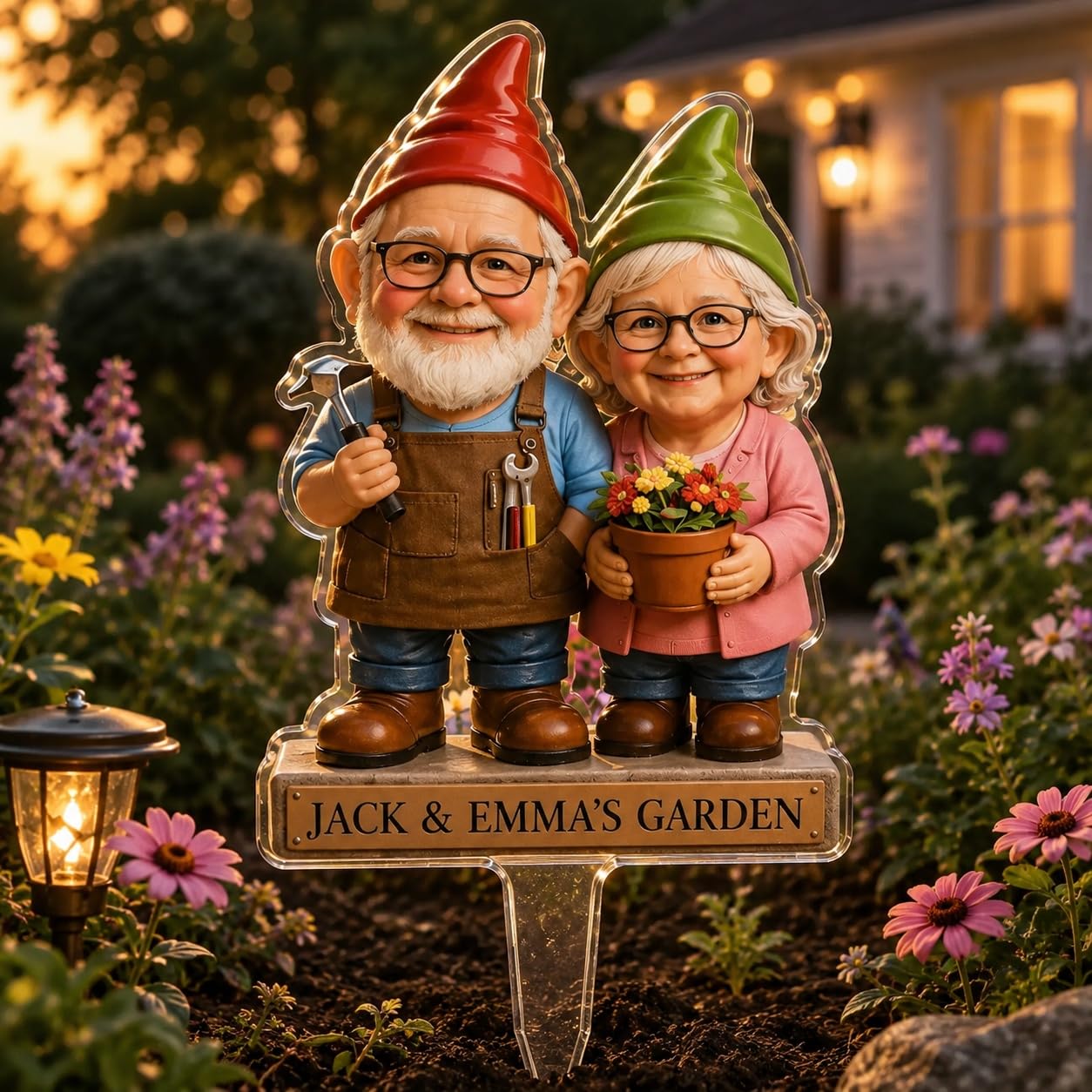 Personalised Gnome Acrylic Garden Sign From Any Photo with Custom Text