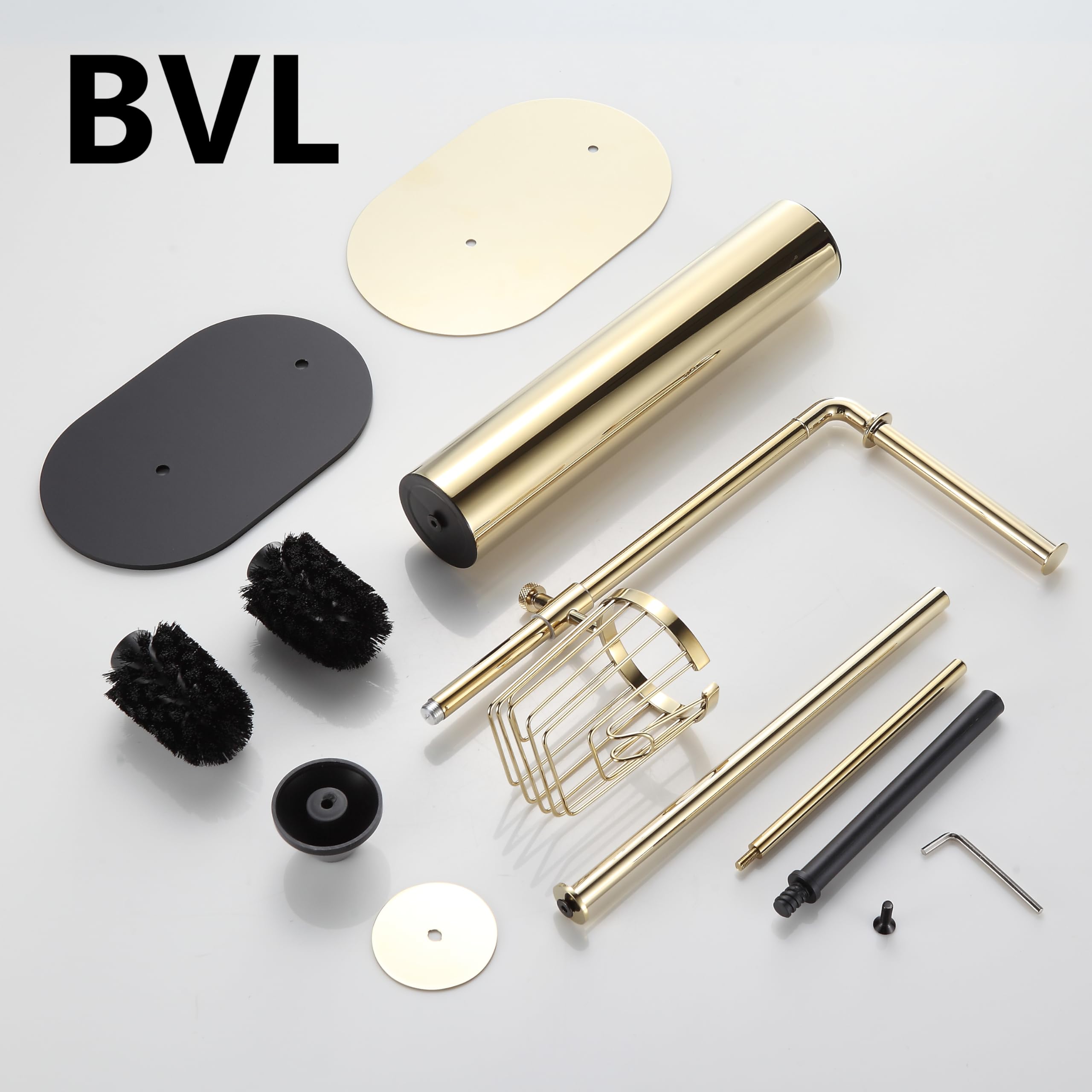 BVL Portarrollos de papel higiénico de pie, de acero inoxidable, soporte para papel higiénico de pie y práctico almacenamiento 360°, soporte para papel higiénico con cepillo, escobilla con soporte