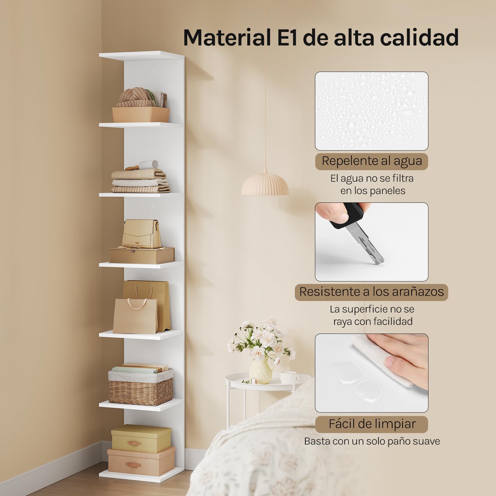 WOLTU Estantería de Almacenamiento, Estantería Blanca de 7 Niveles o 2 Librerías Blancas de 4 Niveles, 2 Modos de Instalación, con Fijación Pared, para Oficina, Estudio y Salón