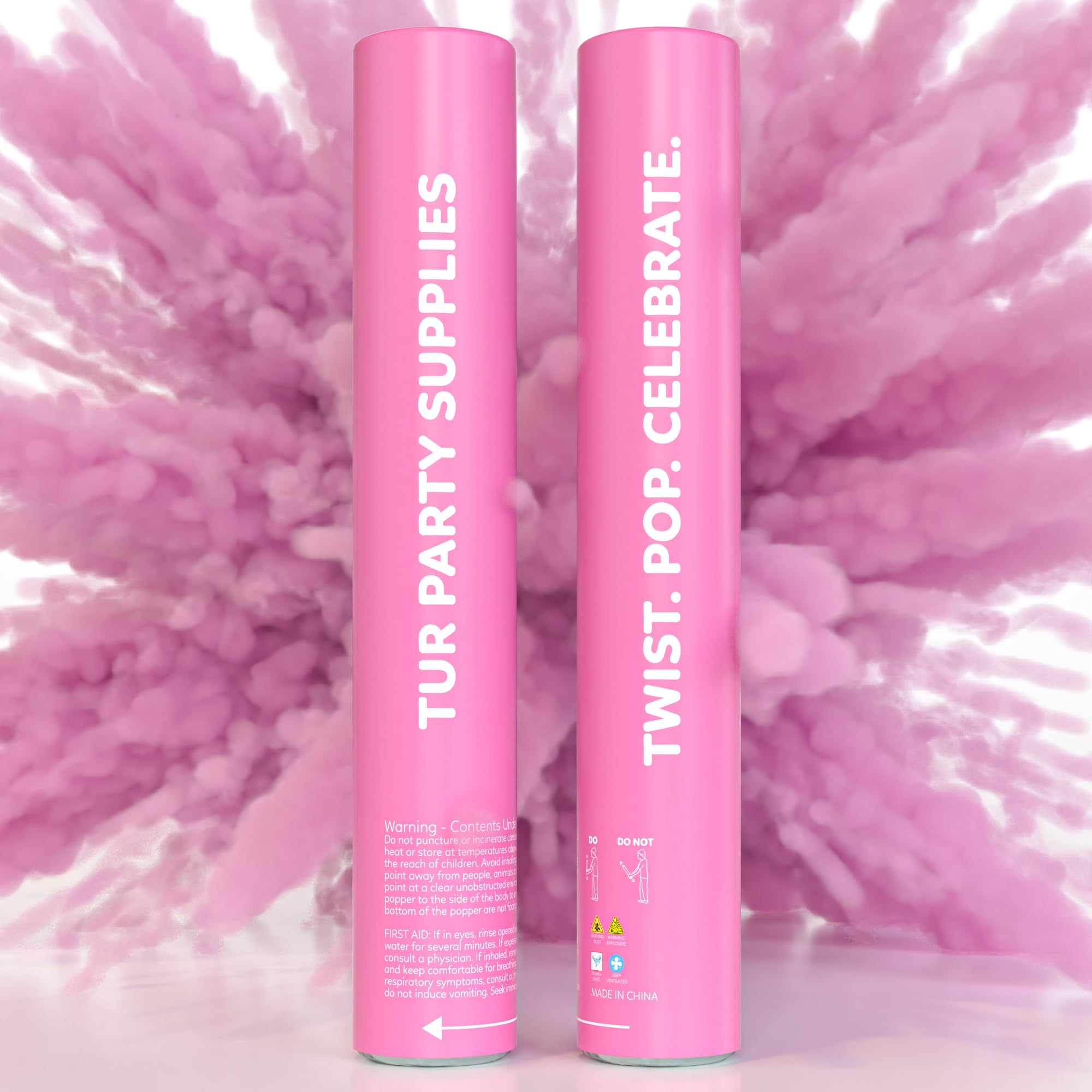 Pink Powder Cannons Smoke Bombs Biodegradable Poppers | 2 Pack | Launch up to 25 ft | 12 inch | Decorations For Photoshoots, Gender Reveal,