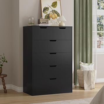 HAUOMS Tall 6 Drawer Dresser,Black Modern Chest of Drawers