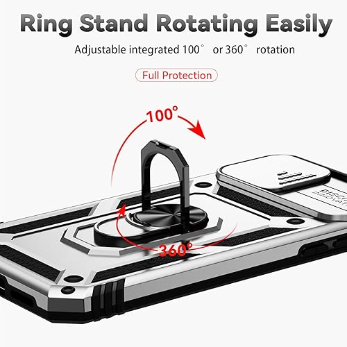 Miniatura 3 de SunStory Funda compatible con iPhone XR con protector de pantalla HD, cubierta de cámara deslizante y soporte de anillo giratorio, grado militar